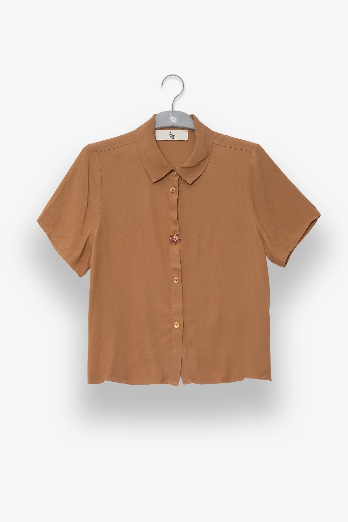 Camicia a Maniche Corte Terra con Motivo Floreale