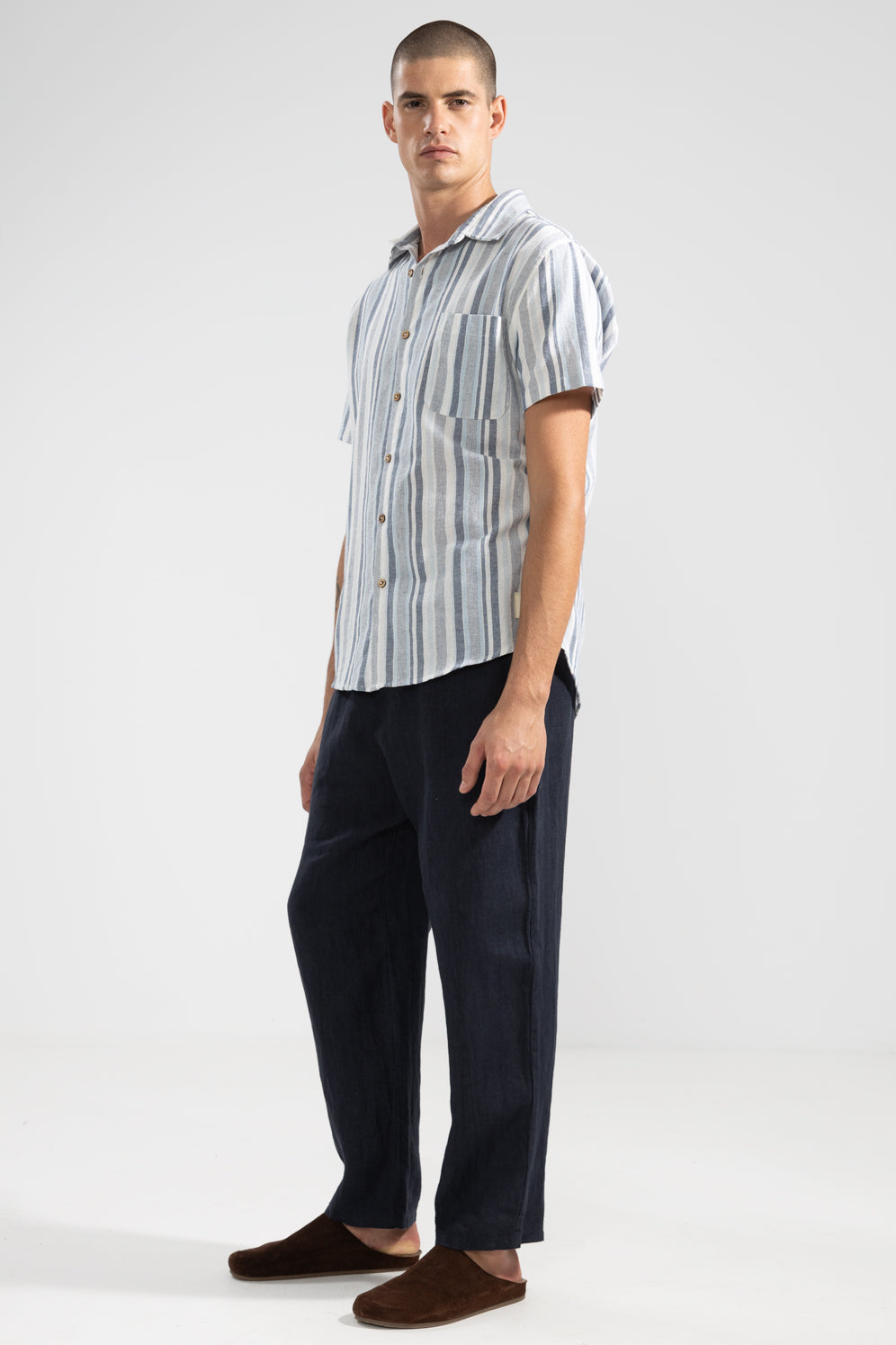 Fede Short Sleeve Shirt in Stripes Blue