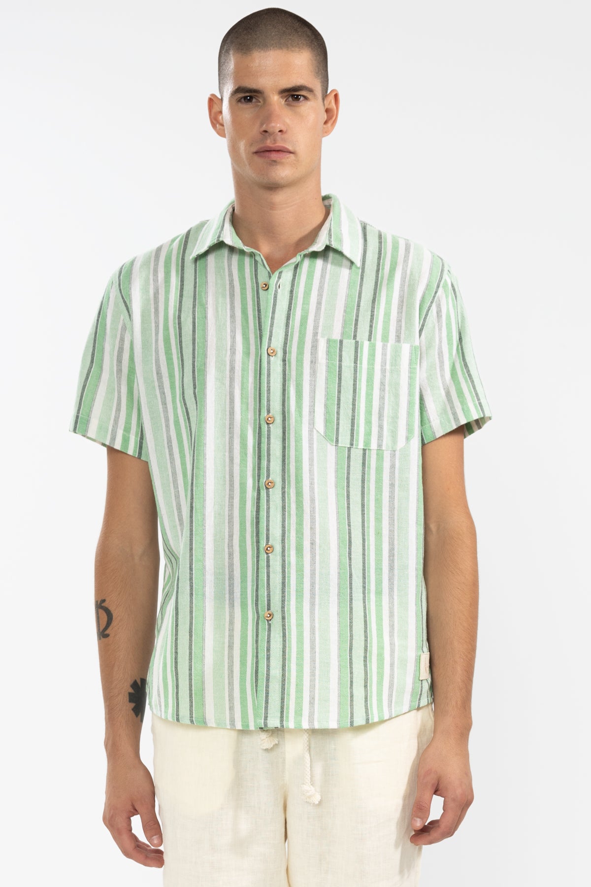 Chemise à manches courtes Fede Stripes verte