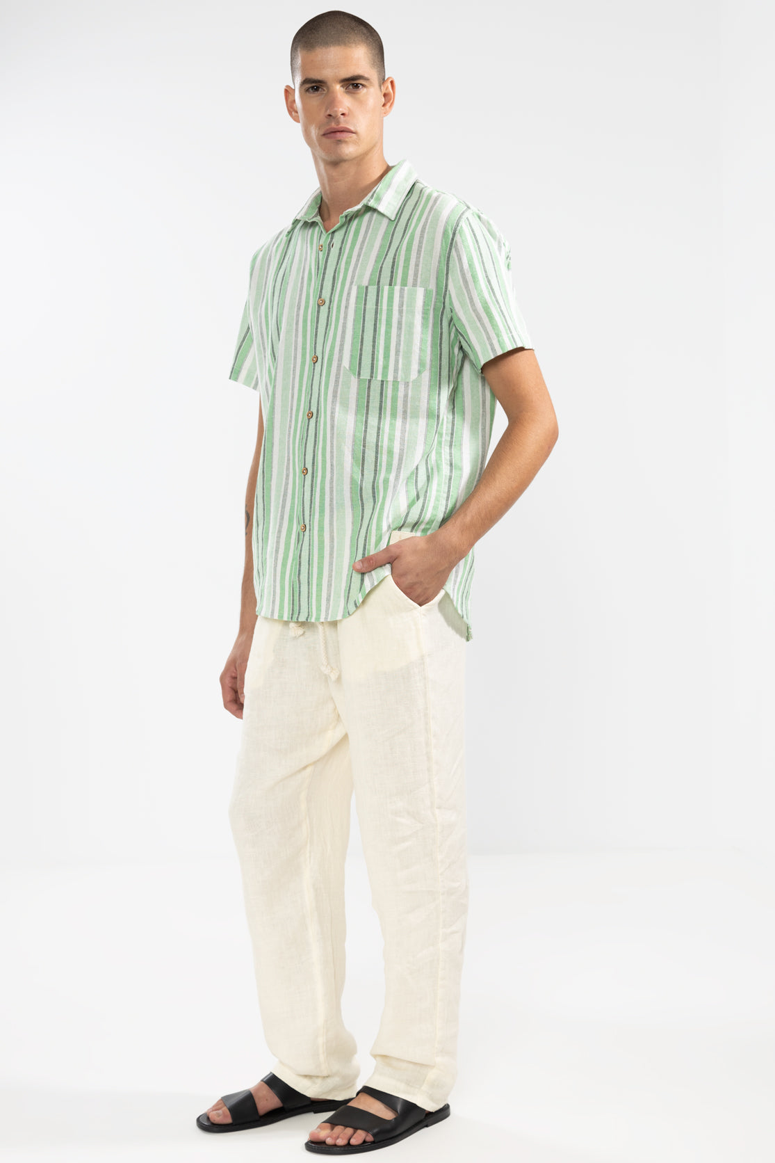 Chemise à manches courtes Fede Stripes verte