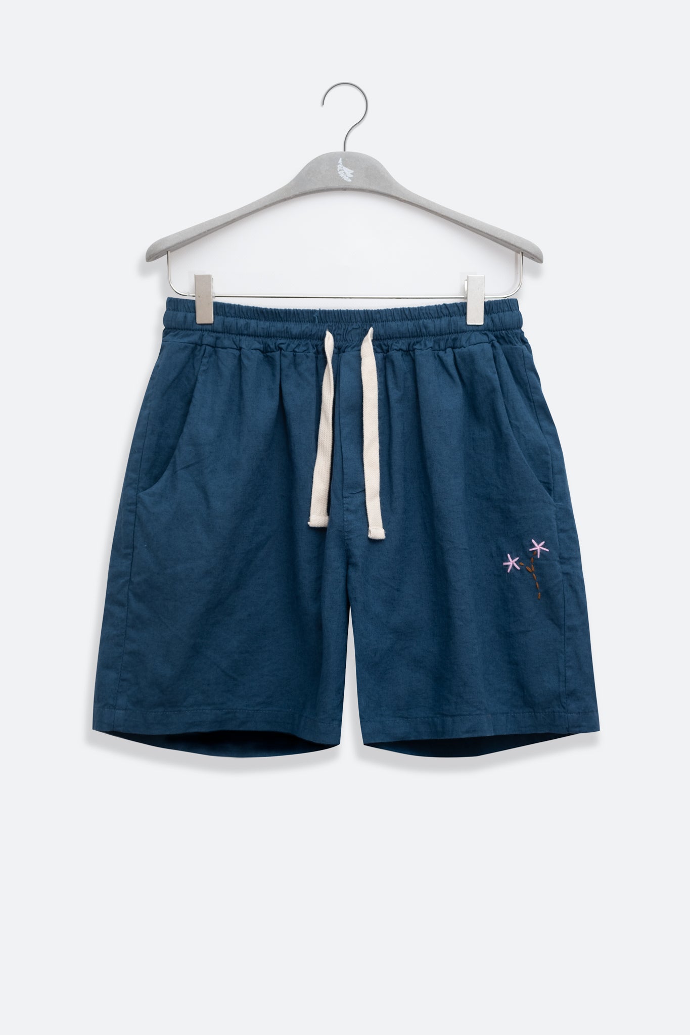 Short en lin Florale Bleue