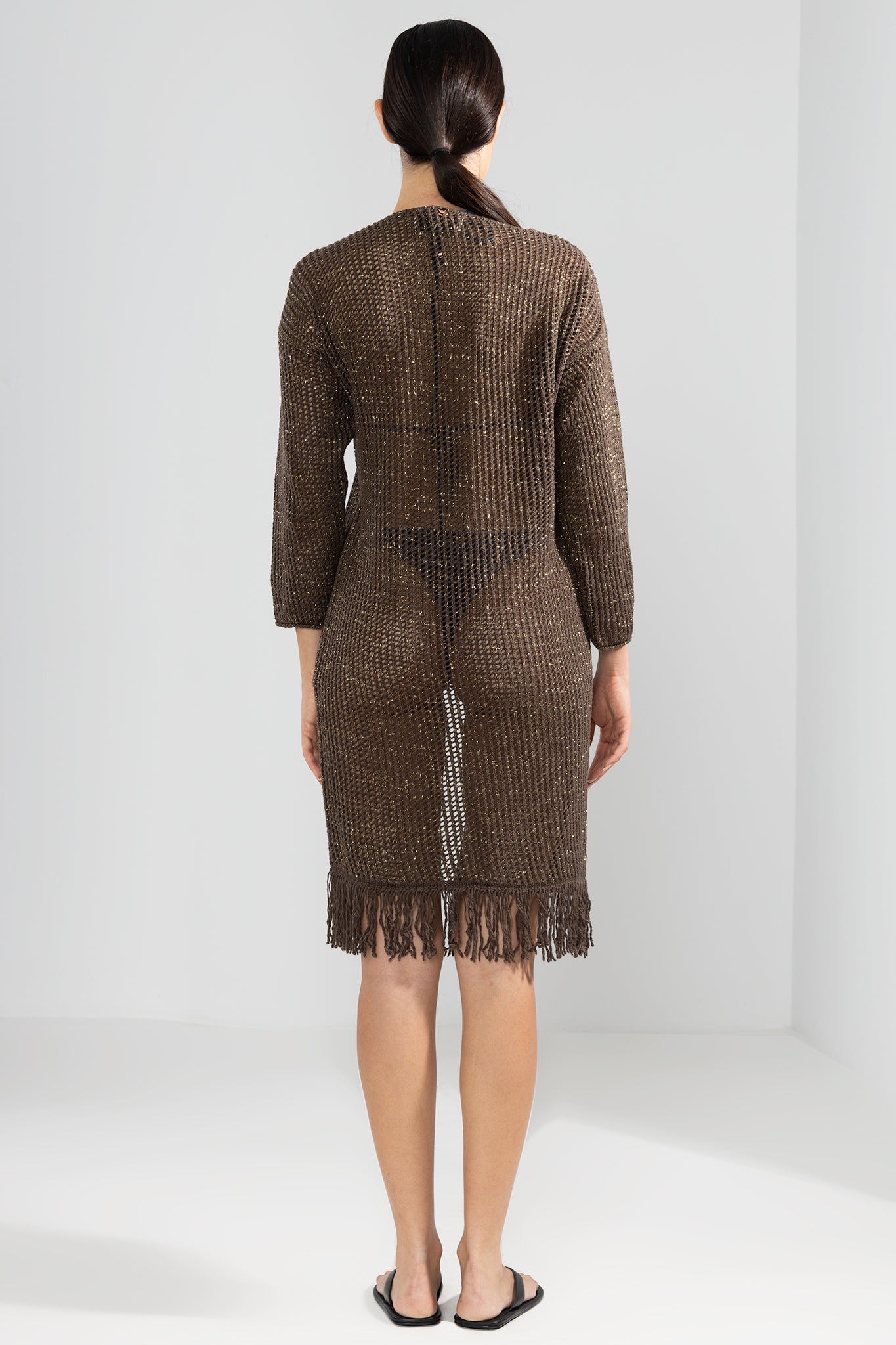 Cardigan mit Fransen Schokolade
