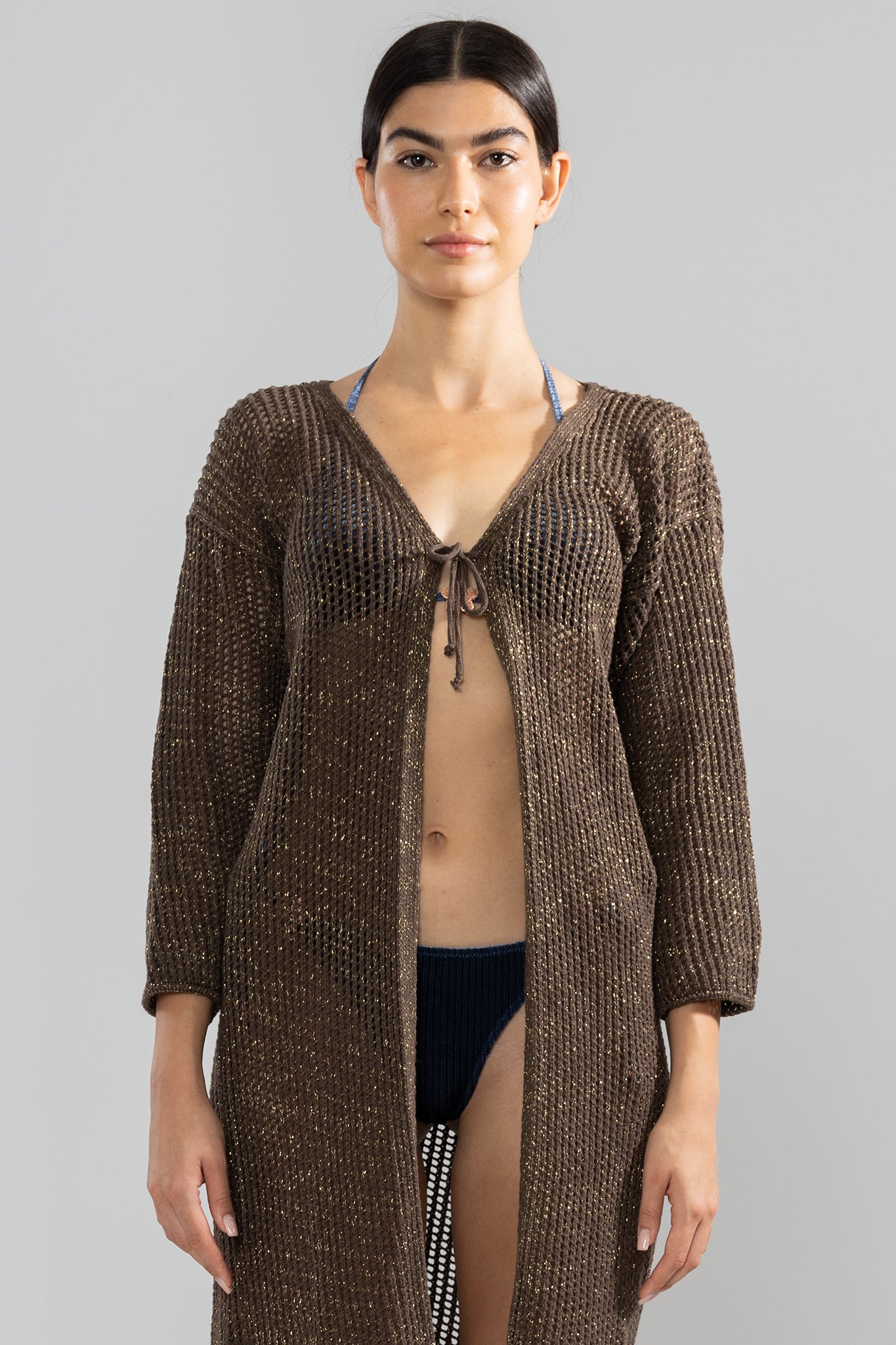 Cardigan mit Fransen Schokolade
