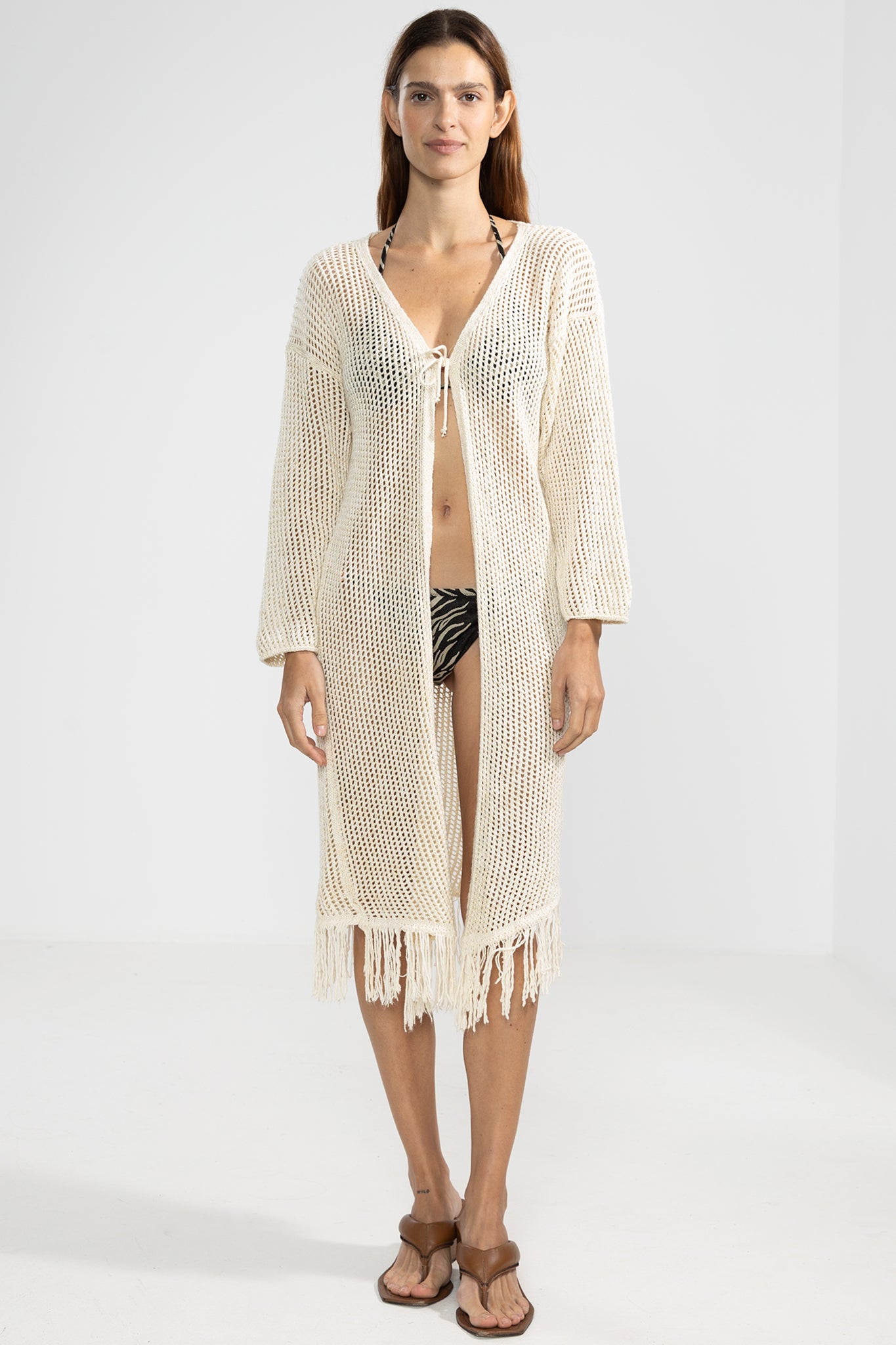 Cardigan with Fringes in Cream