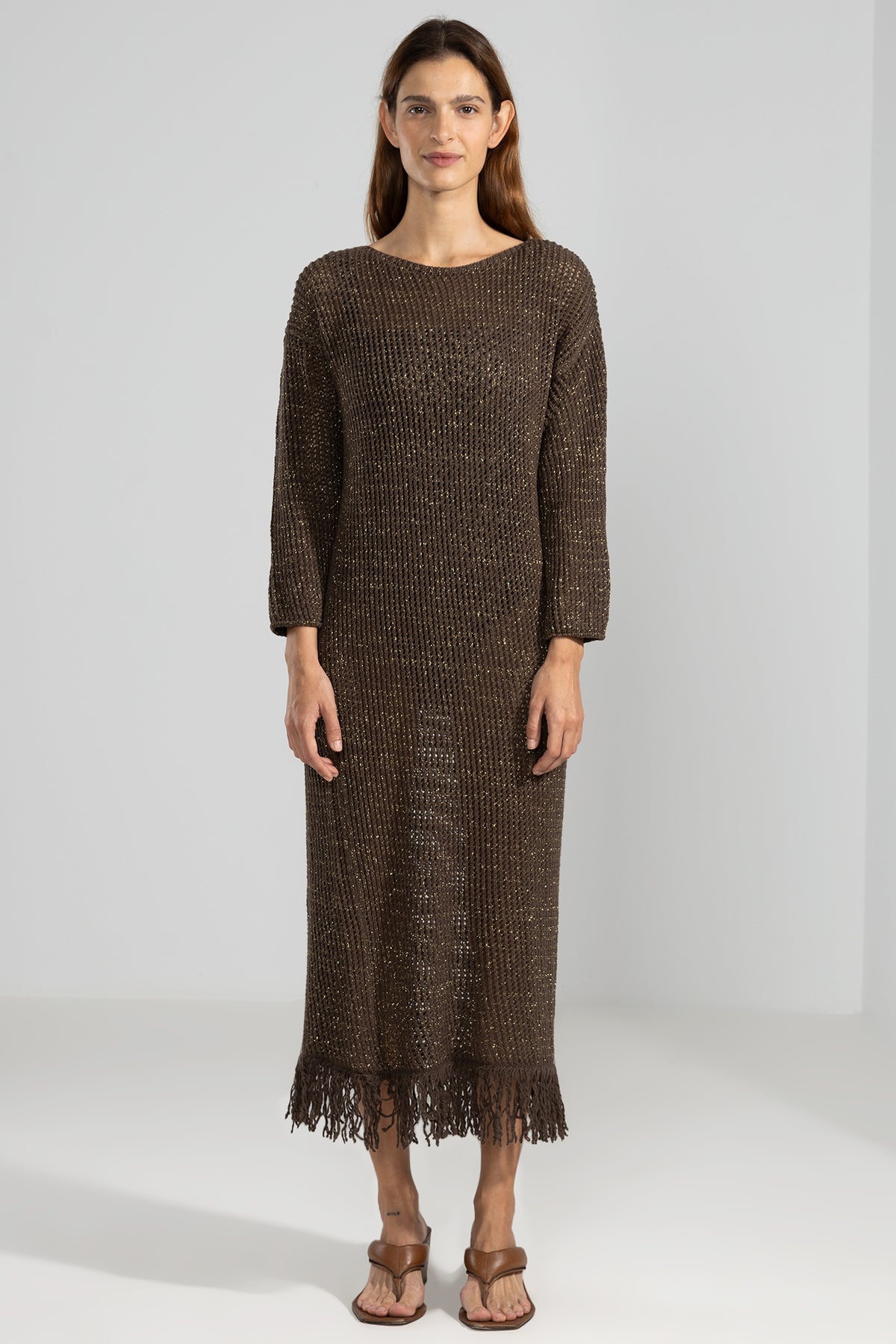chocolate knitted dress Open-Knit with Lurex Color:Orange/pink Ankara_Wedding_Dress How to Style a The DIMITRI Knit Midi