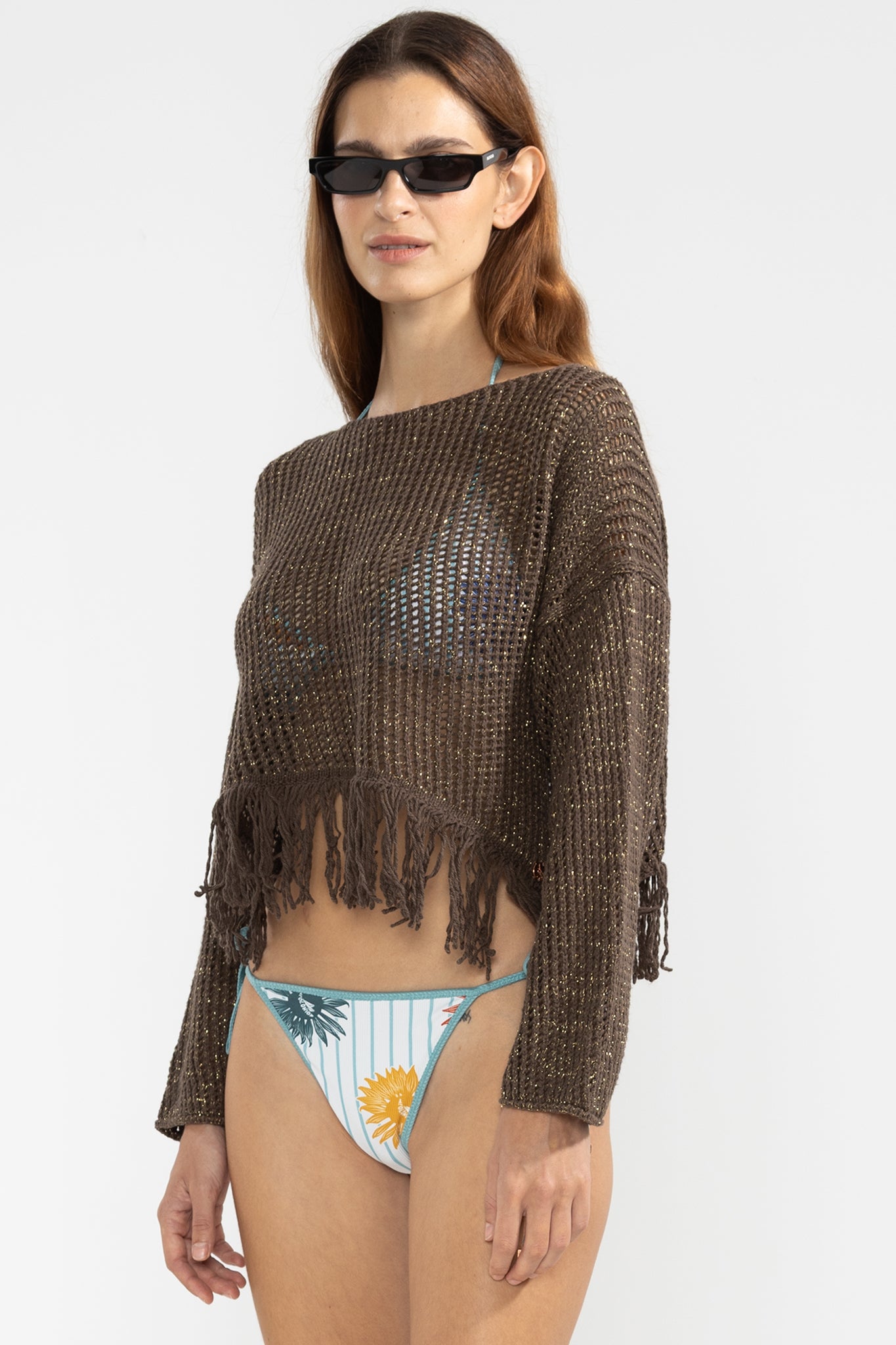 Maglione con Frange in Cioccolato