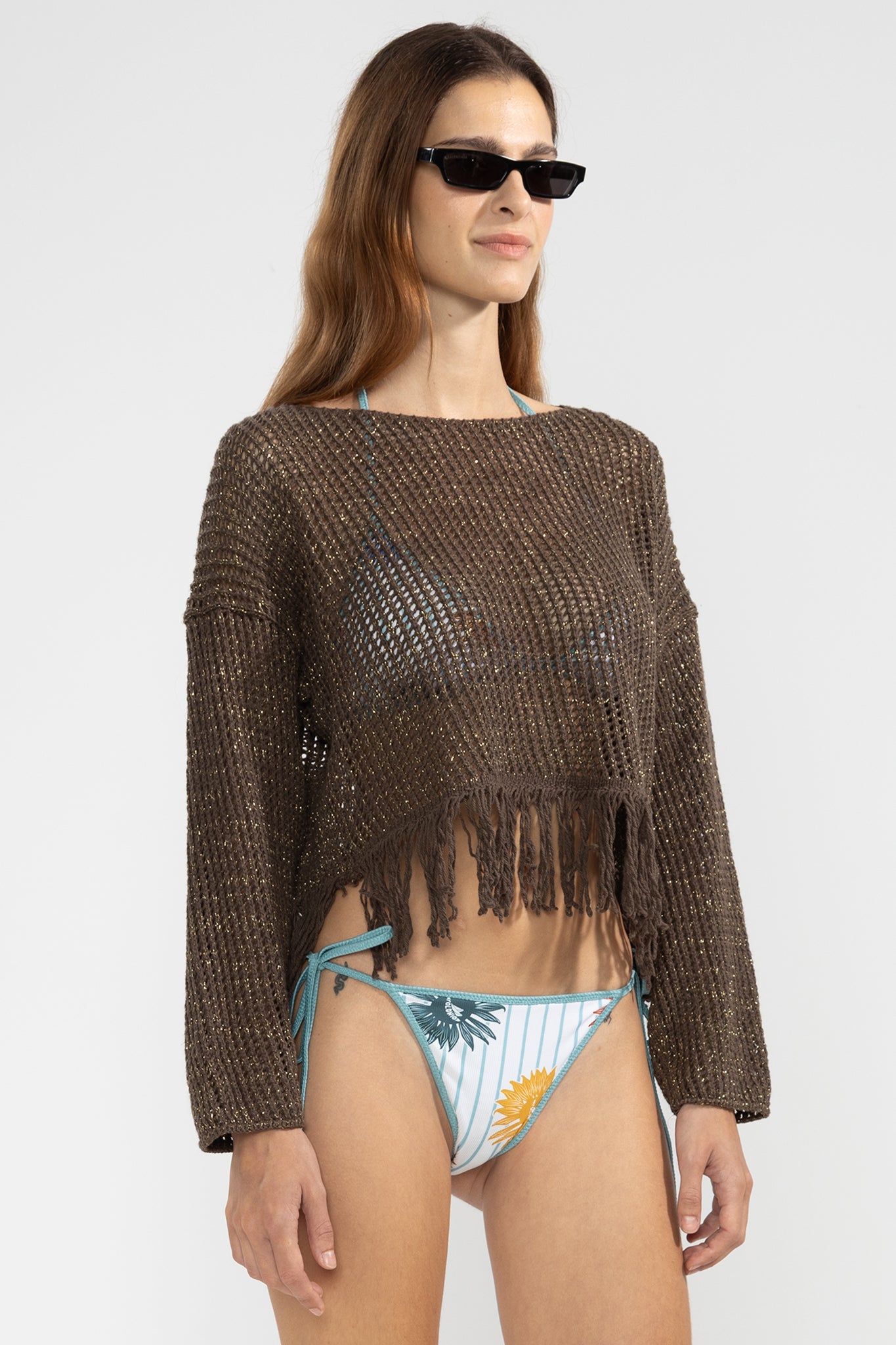 Maglione con Frange in Cioccolato