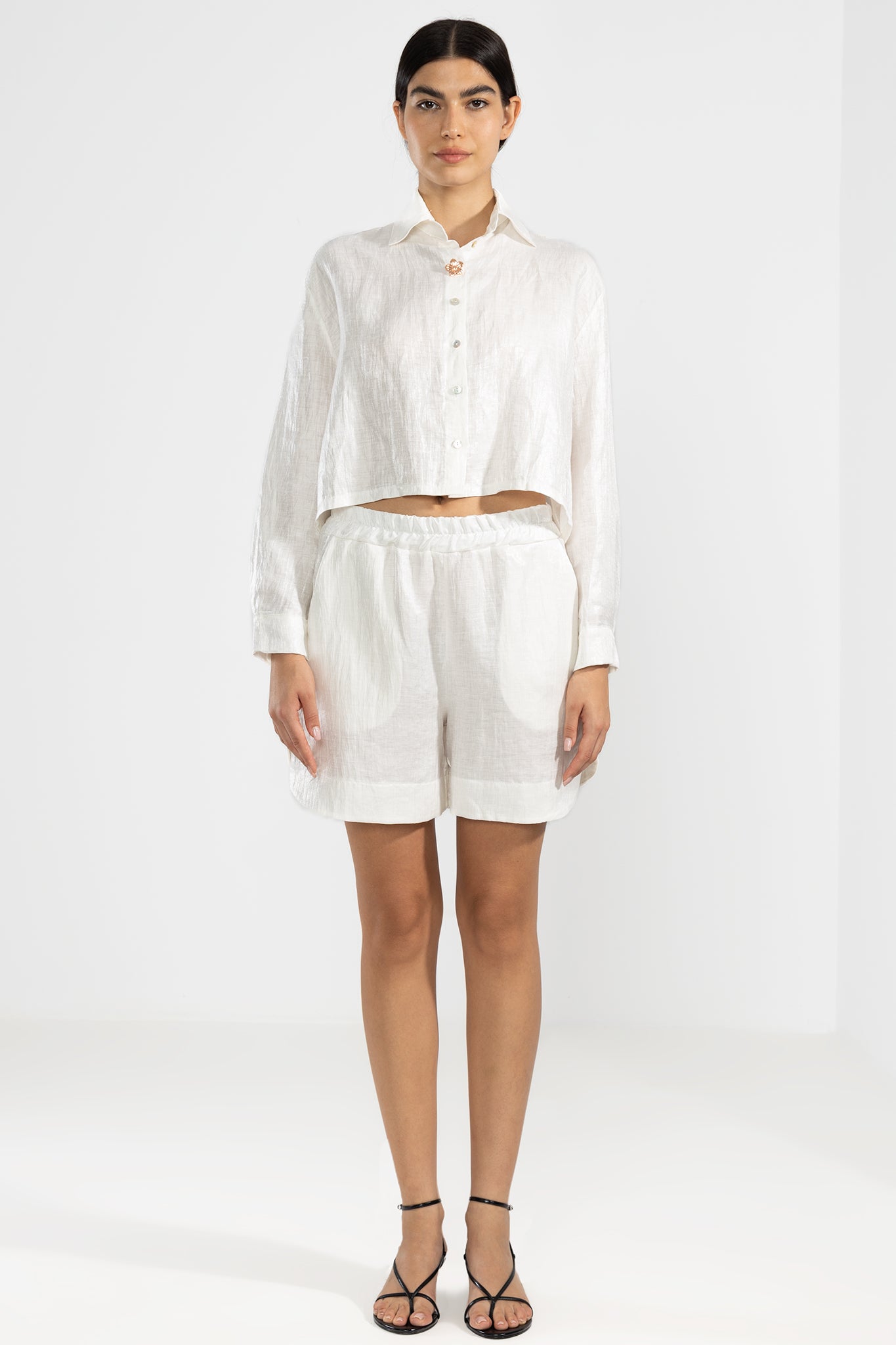 Camicia Lara Lino Metallizzato Bianco