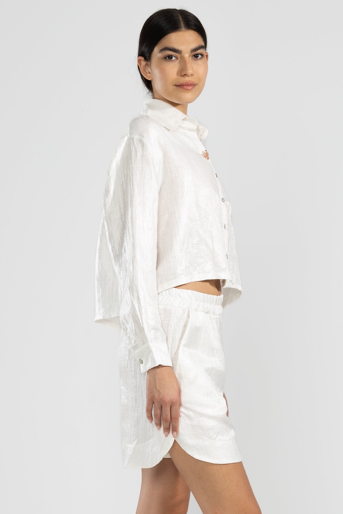 Lara Metallic Linen Shirt in White
