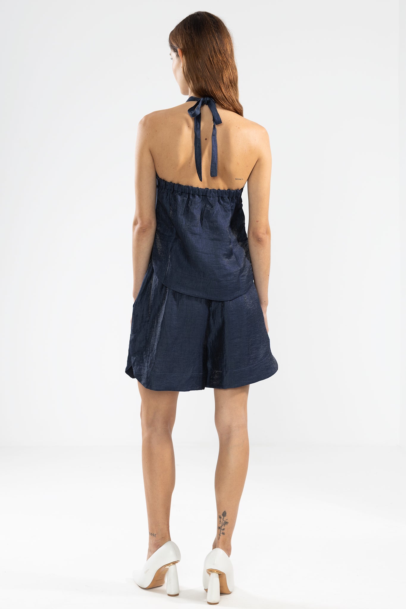 Lara Metallic Linen Shorts in Night