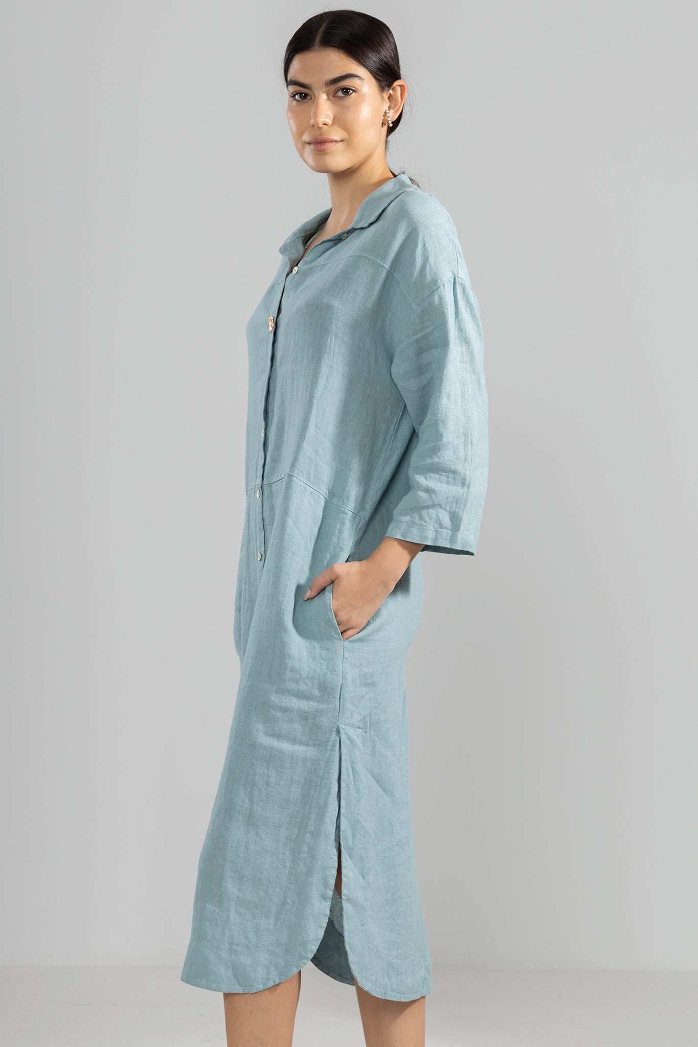 Camicia 100% lino larga in acqua