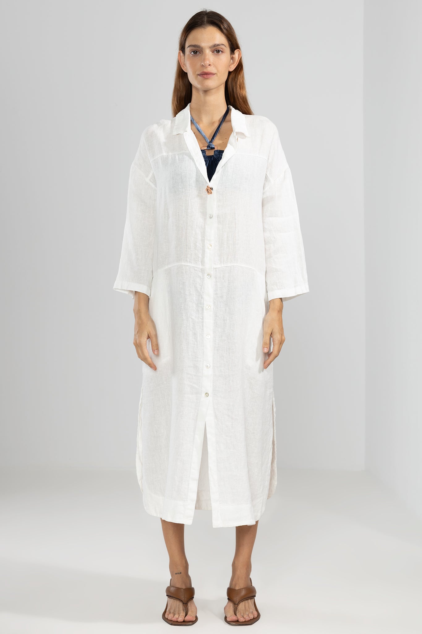 100% Linen Long Shirt in White