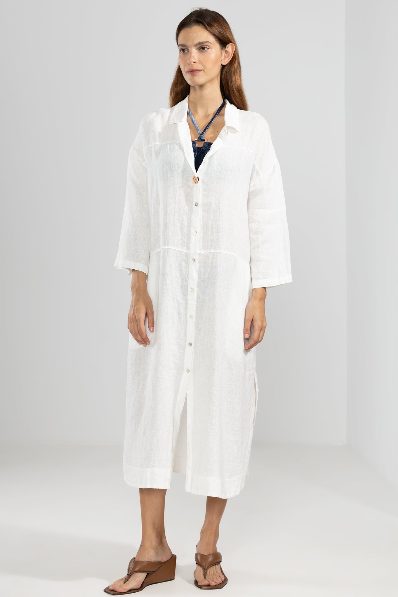 Camicia 100% lino larga bianca