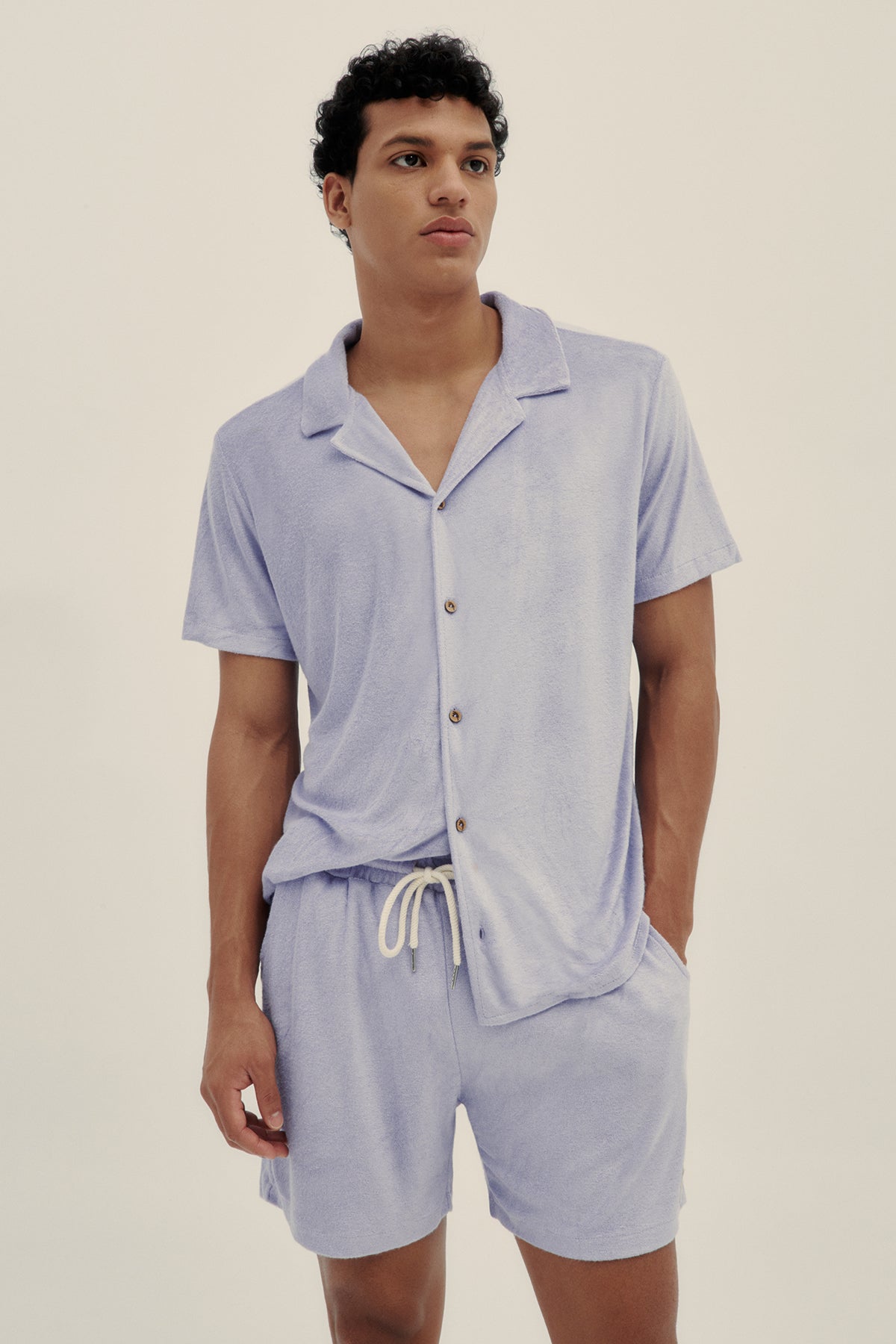 Lavender Terry Camp-Collar Shirt