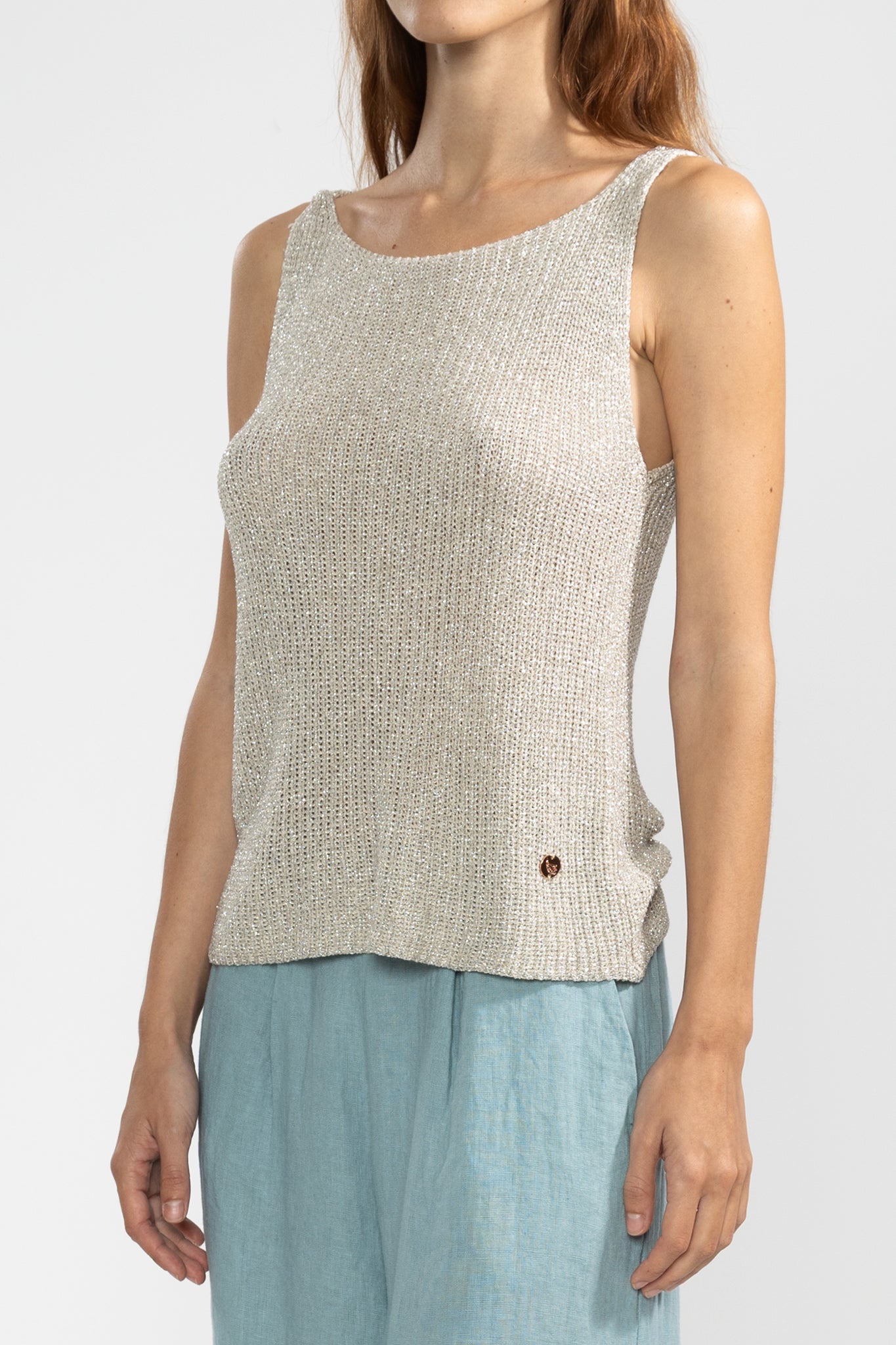 Top in tessuto Eli Lurex argento