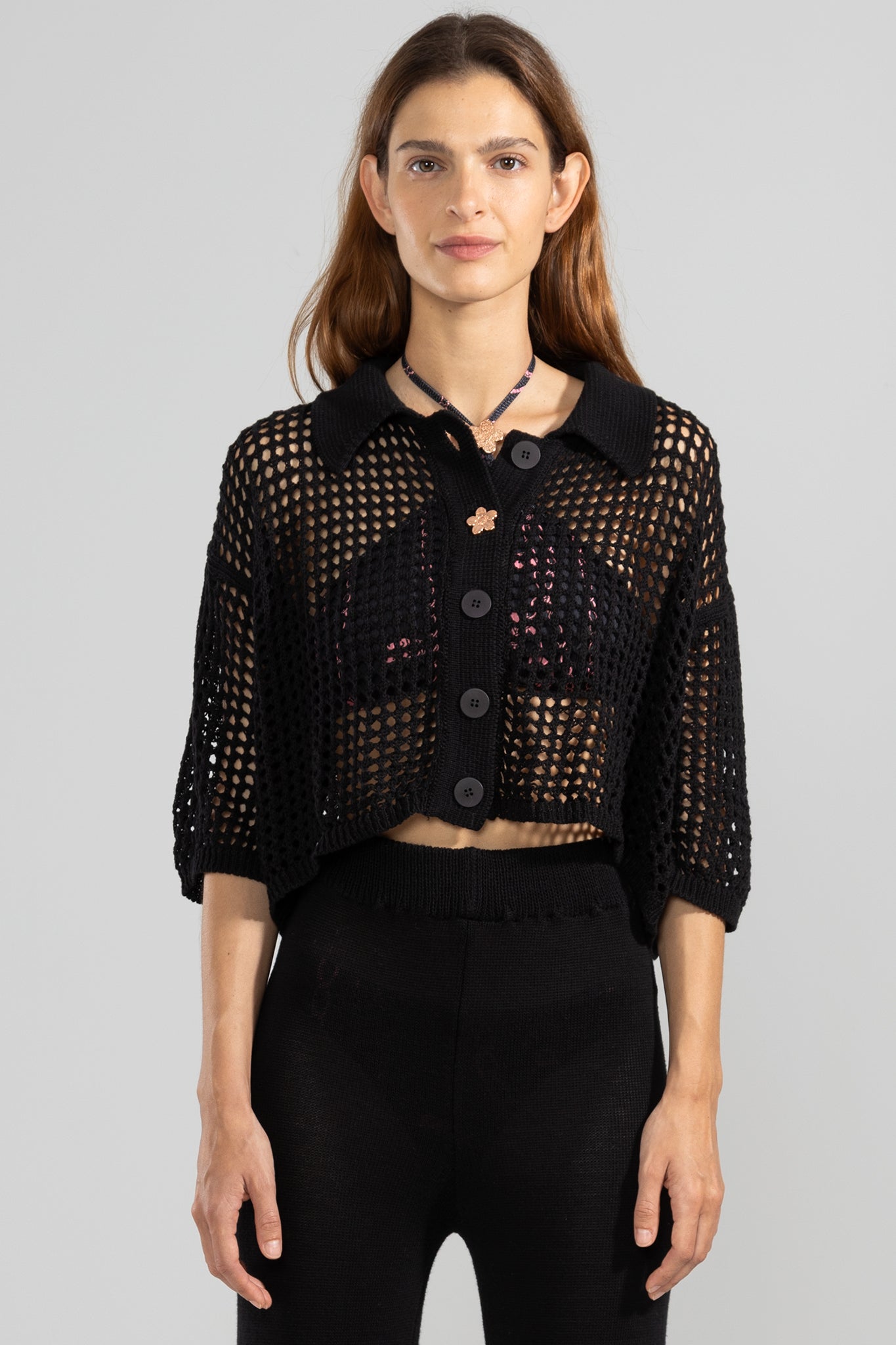 Open Knit Cotton Short Shirt | Polonio