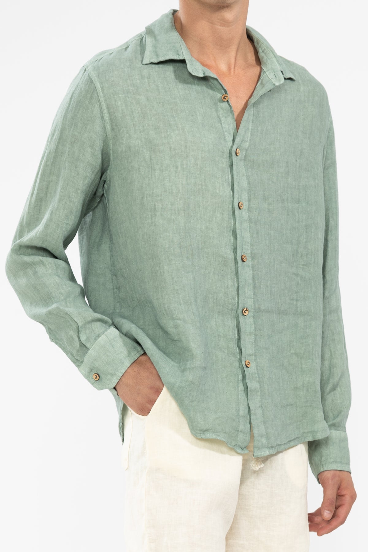 Camicia di Lino 100% Manica Lunga Cardamomo