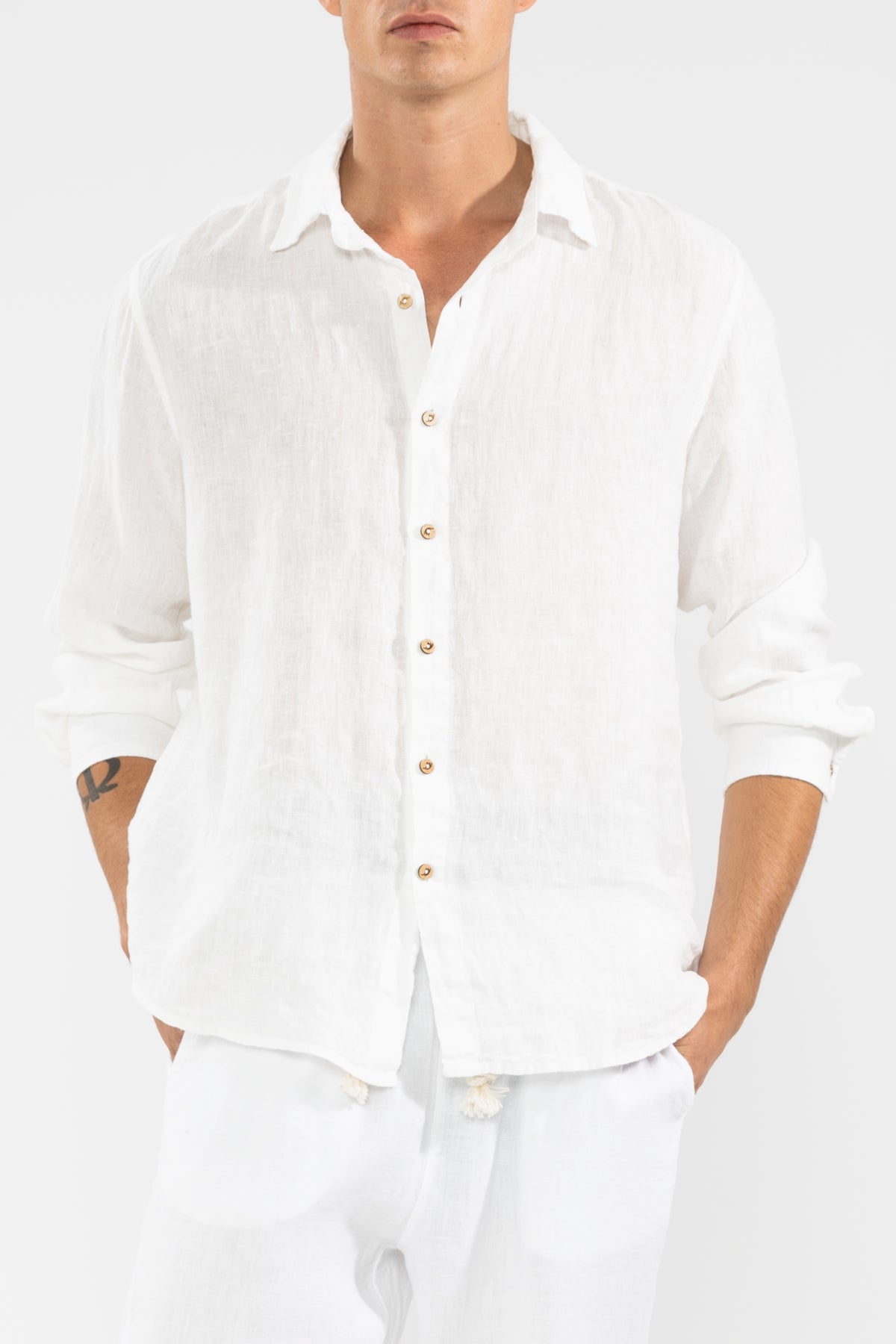 Camicia di lino 100% manica lunga bianca