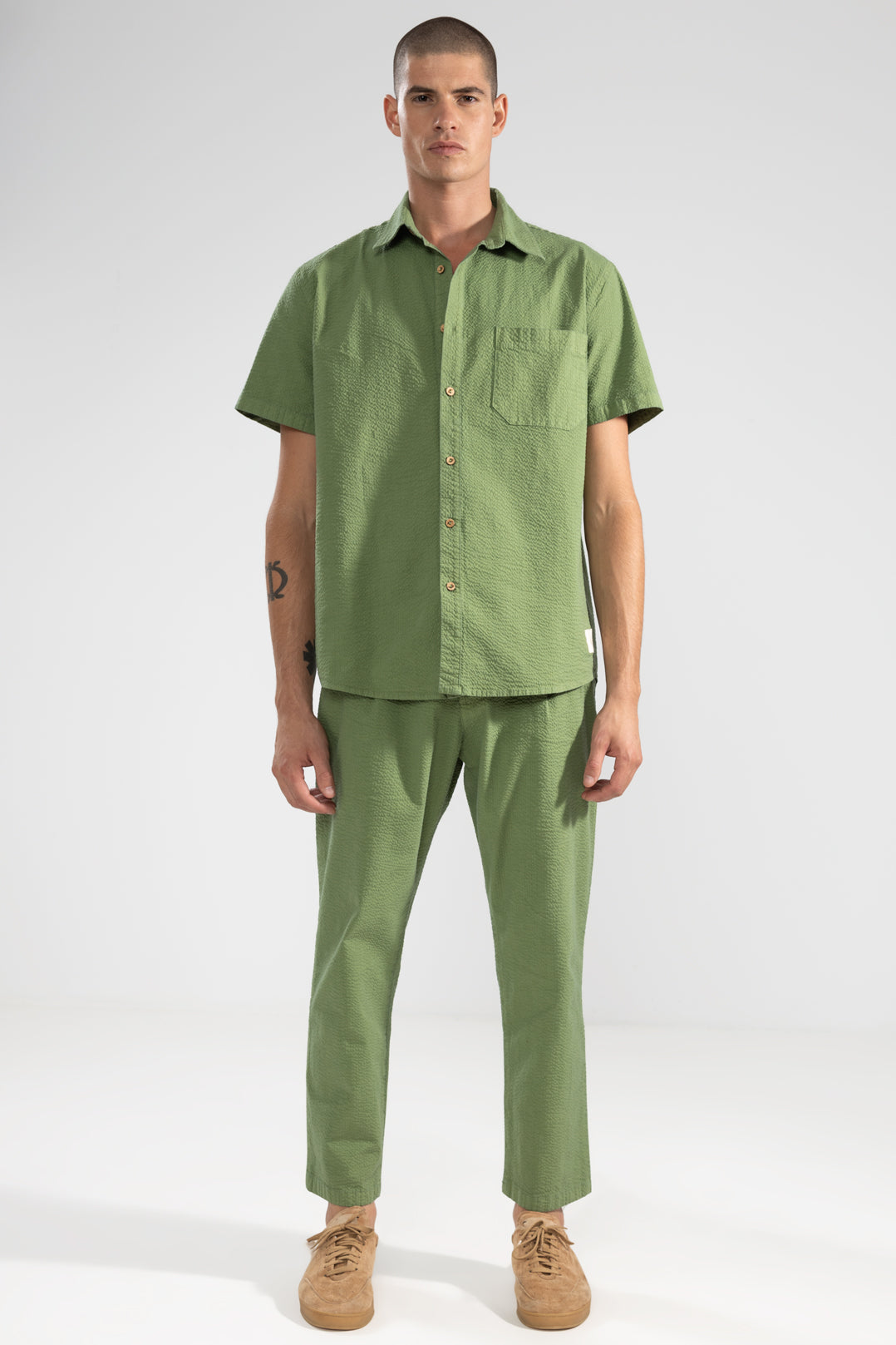 Pantalon Seersucker Vert