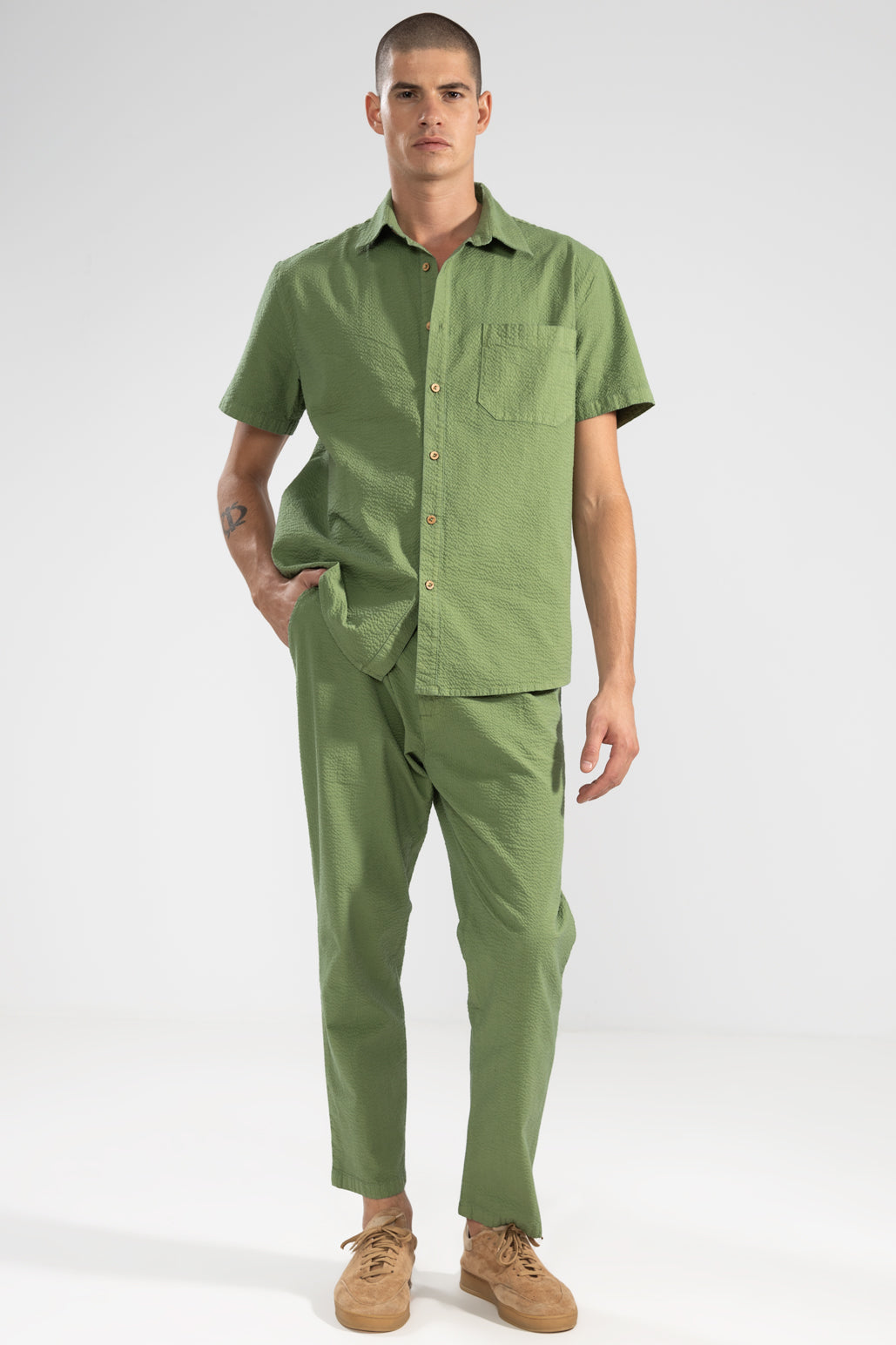 Pantalon Seersucker Vert