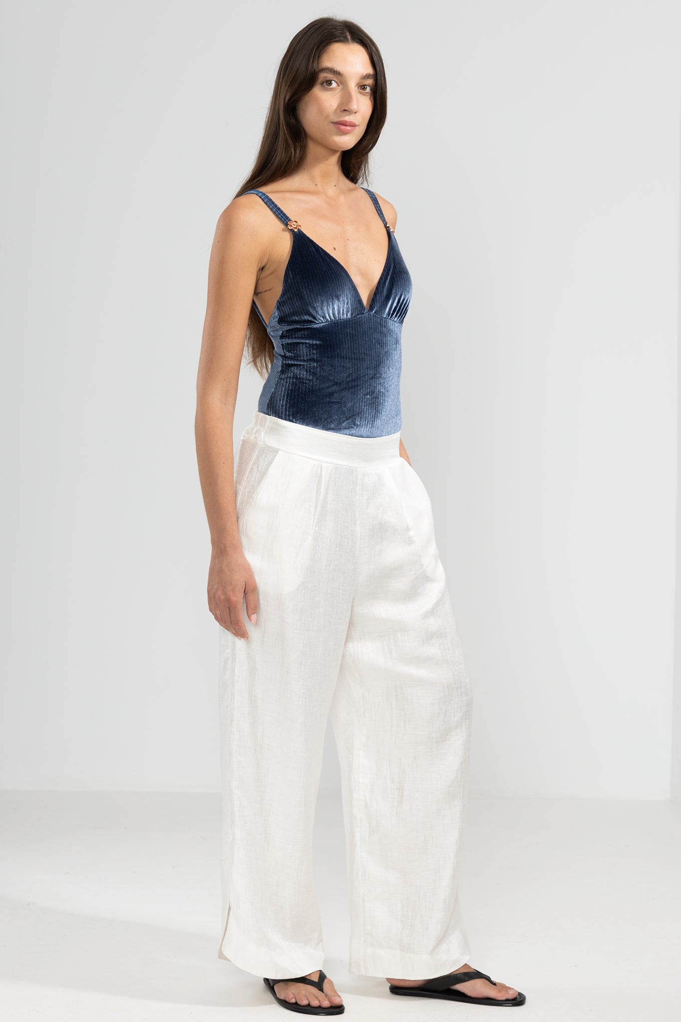 Vale Metallic Linen Pants in White