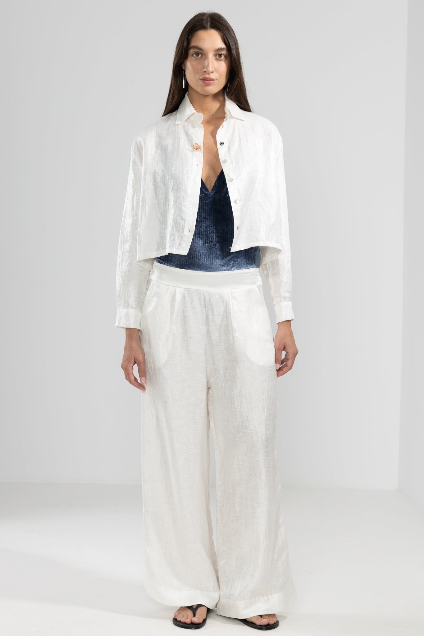 Vale Metallic Linen Pants in White