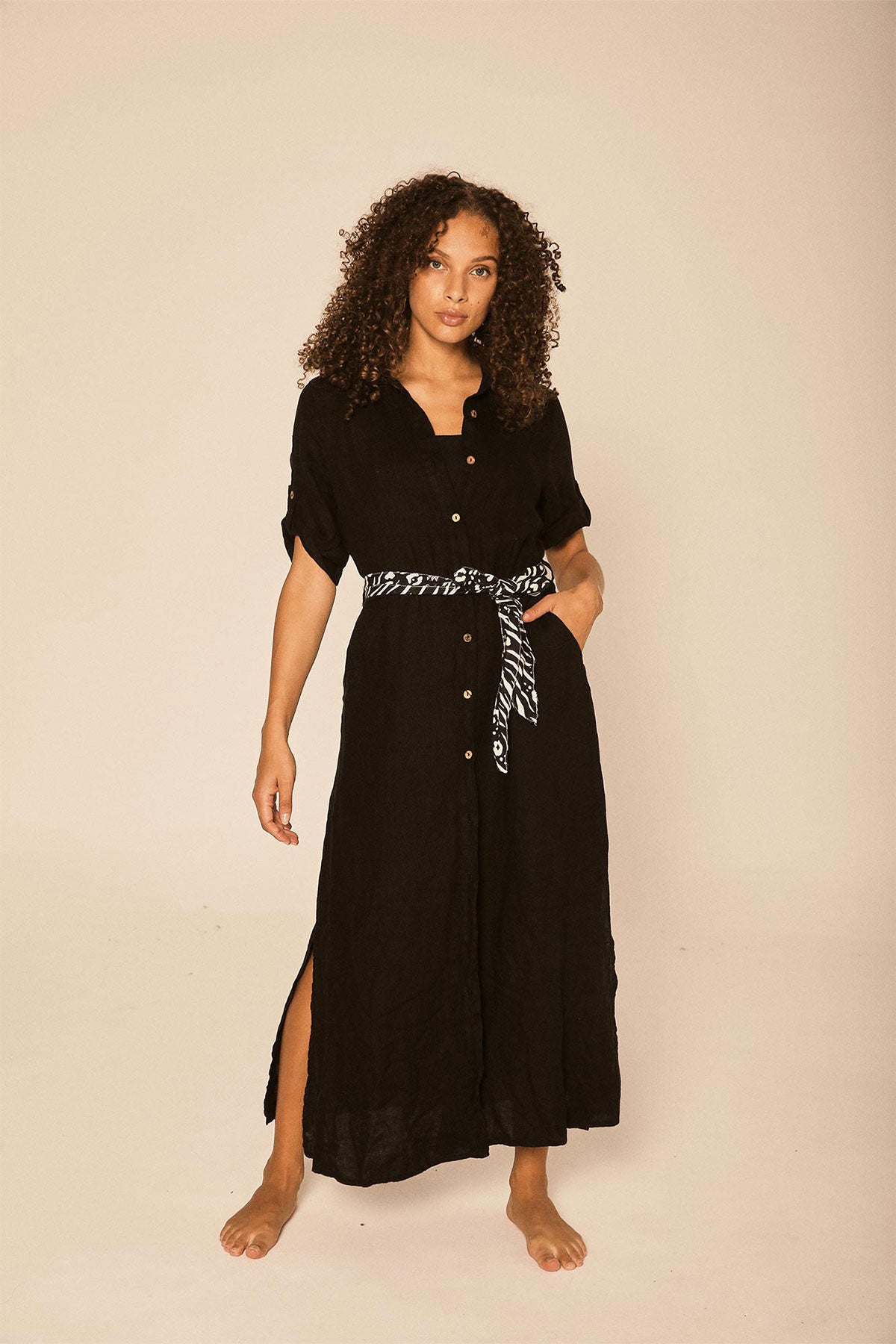 Black Linen Lu Dress - Polonio