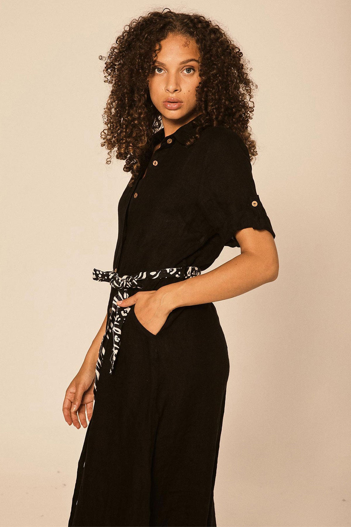 Black Linen Lu Dress - Polonio