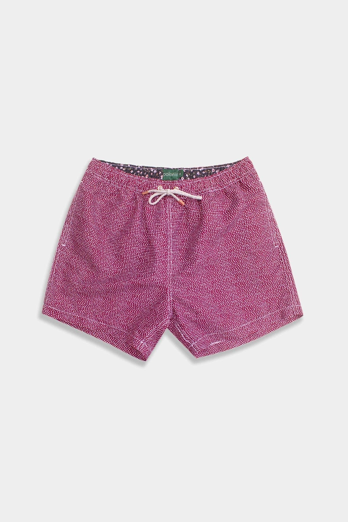 Burgundy Dots Classic Swim Trunks - Polonio