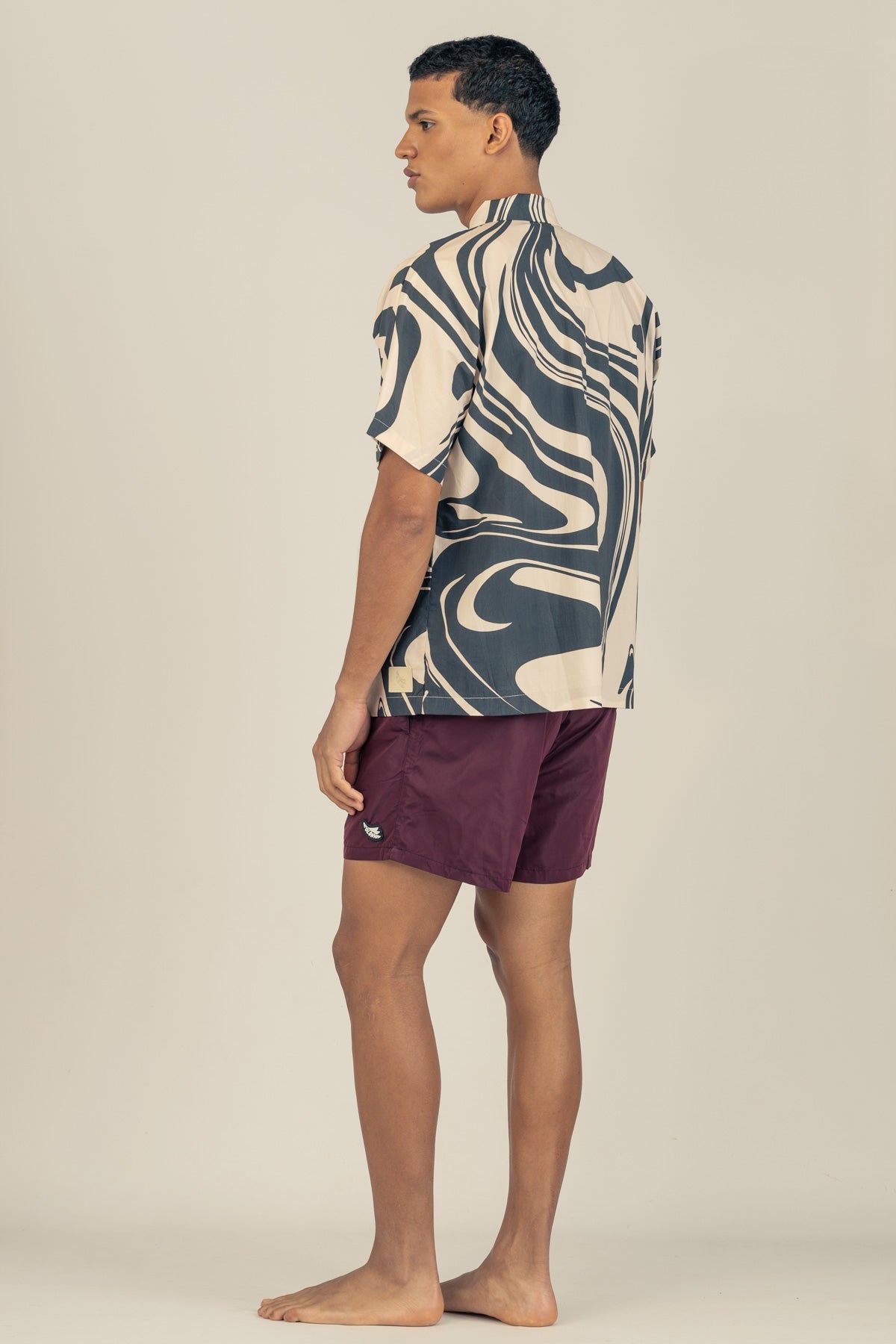 Camisa Convertible Collar Boxy Marble Black - Polonio