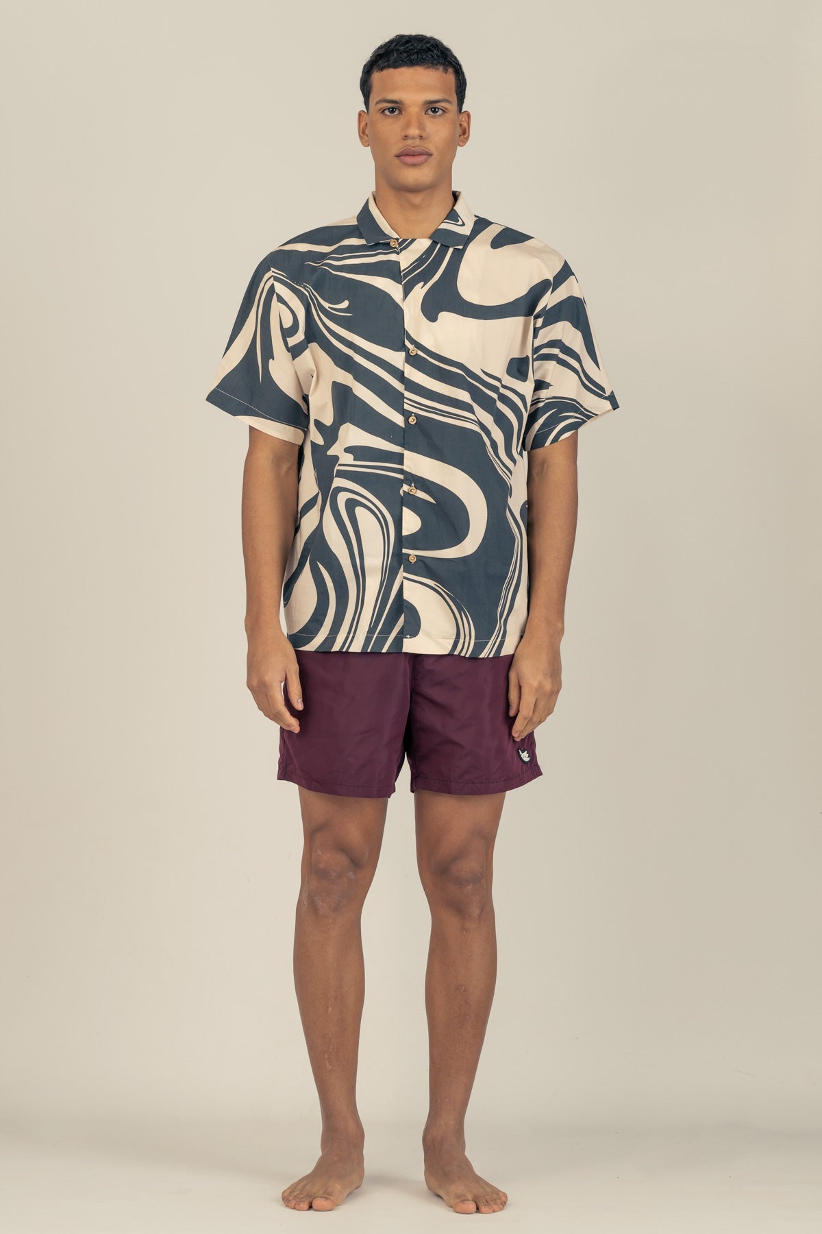 Camisa Convertible Collar Boxy Marble Black - Polonio