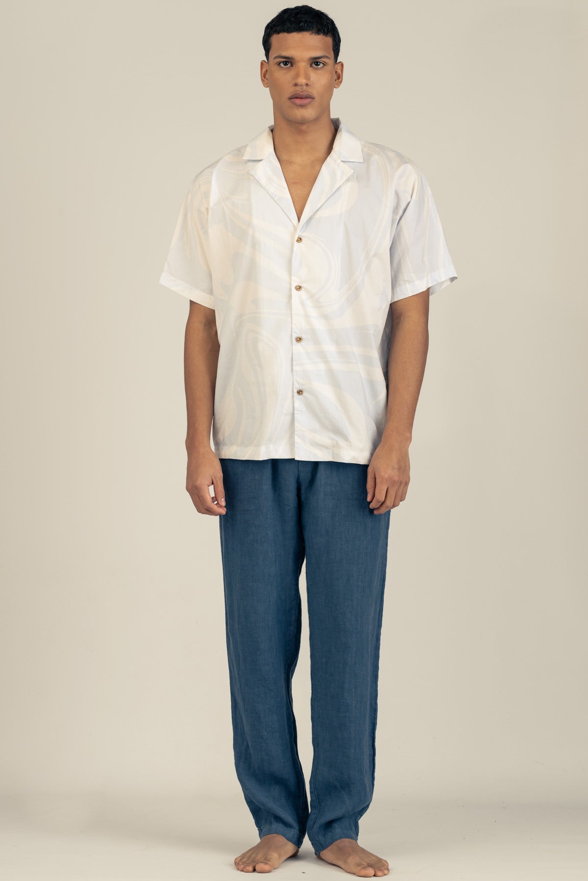 Camisa Convertible Collar Boxy Marble Sky - Polonio