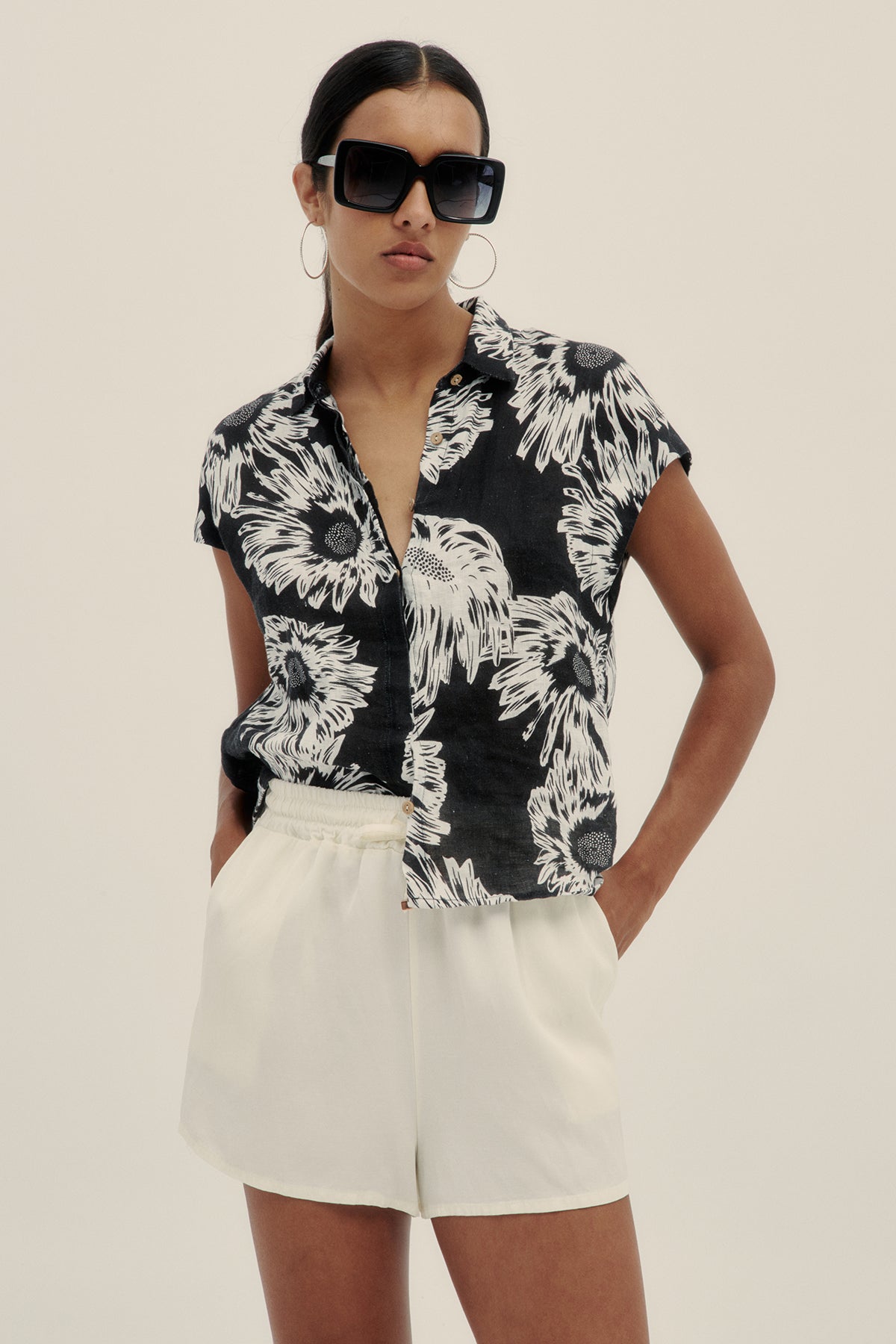 Camisa Corta Lino Marie Jelly Black - Polonio