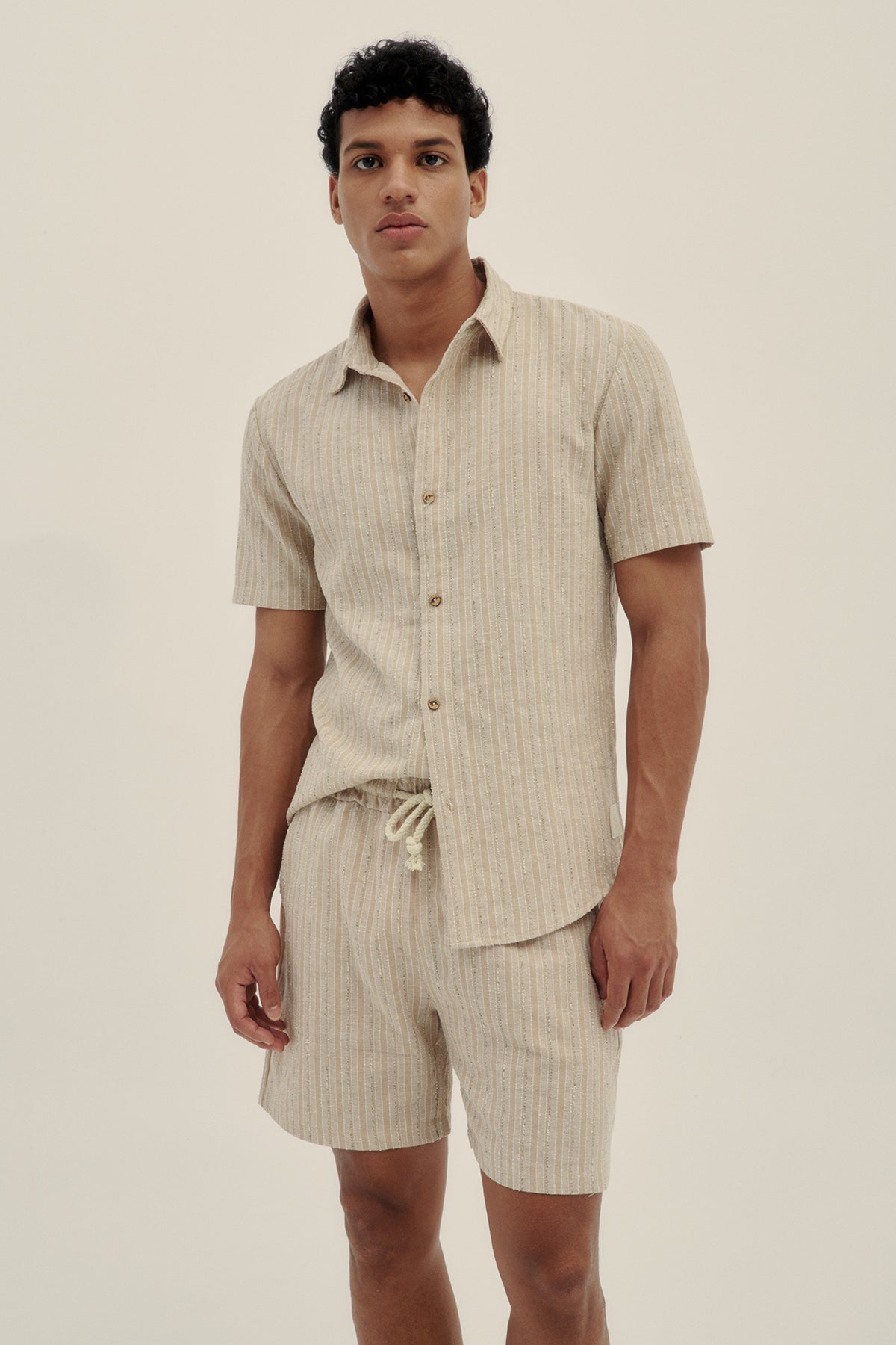 Camisa Manga Corta Tonal Crema - Polonio