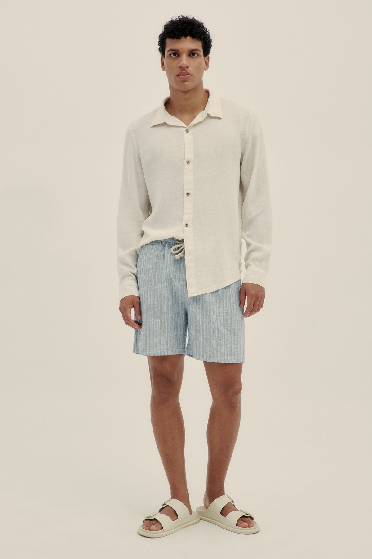 Camisa Manga Larga De Lino Crema - Polonio