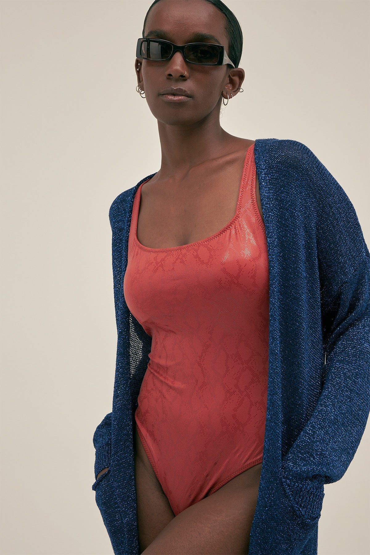 Cardigan Lu Lurex Azul - Polonio