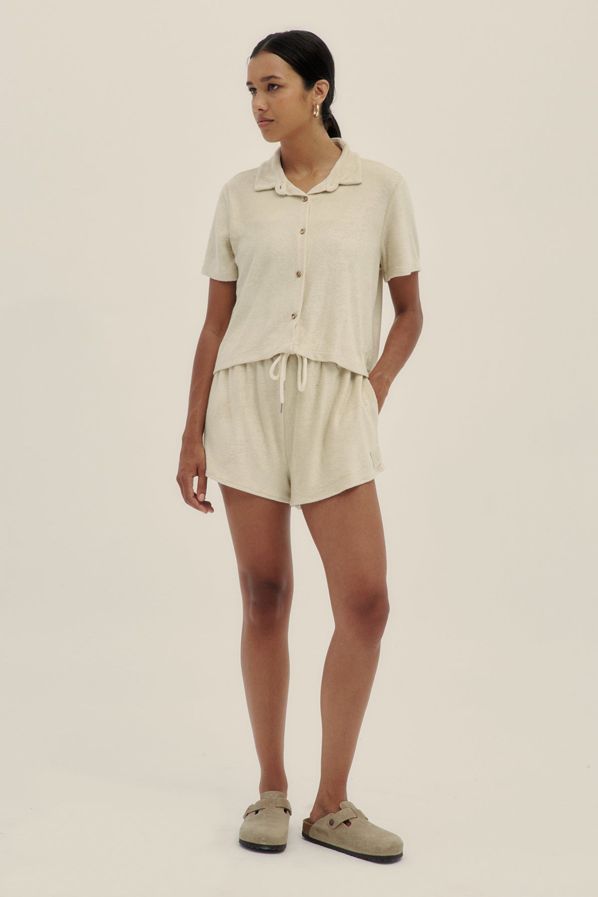 Cream Terry Short Sleeve Shirt - Polonio