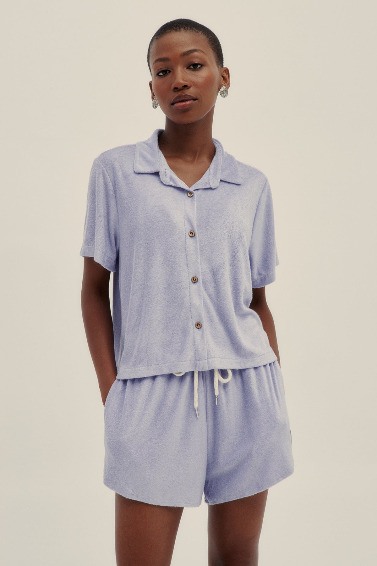 Lavender Terry Short Sleeve Shirt - Polonio