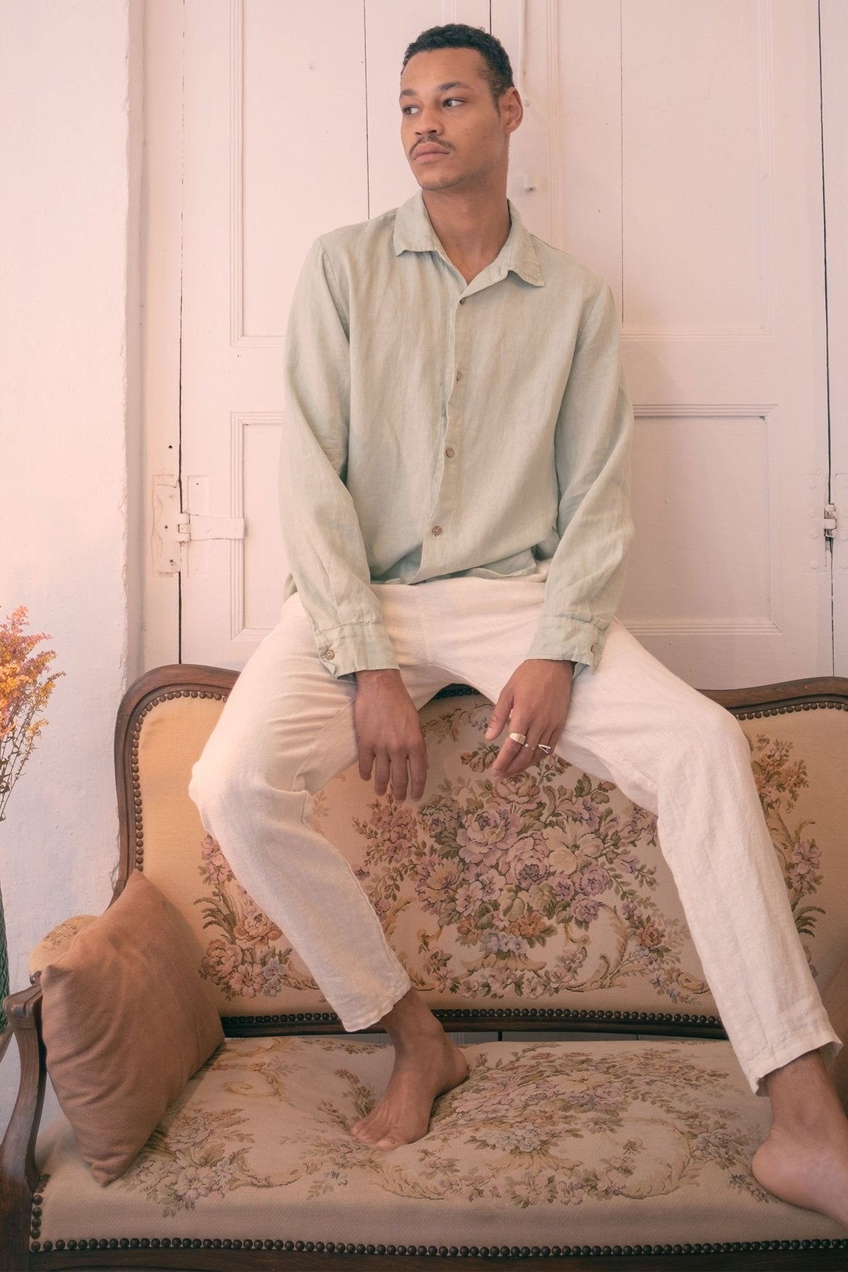 Mint Long Sleeve Linen Shirt - Polonio