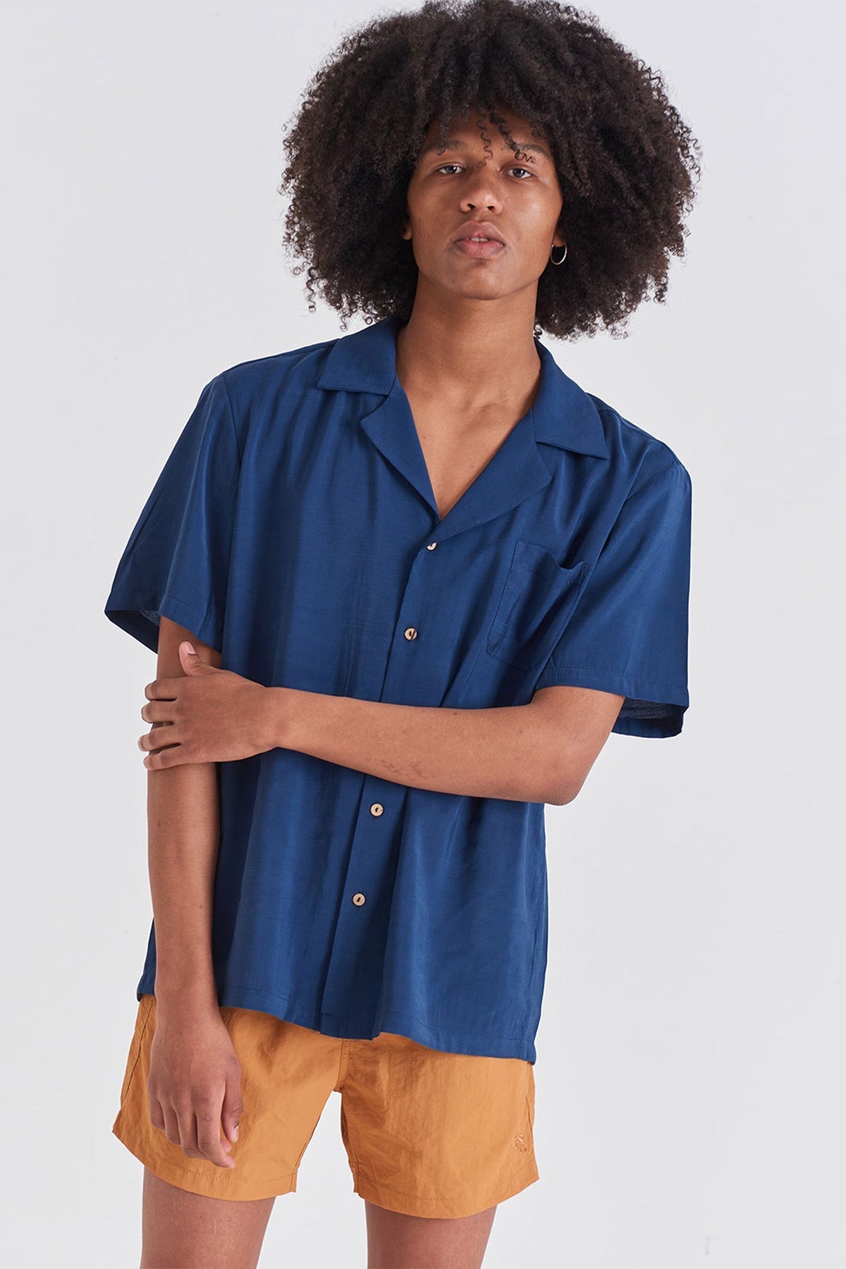 Navy Camp-Collar Shirt - Polonio