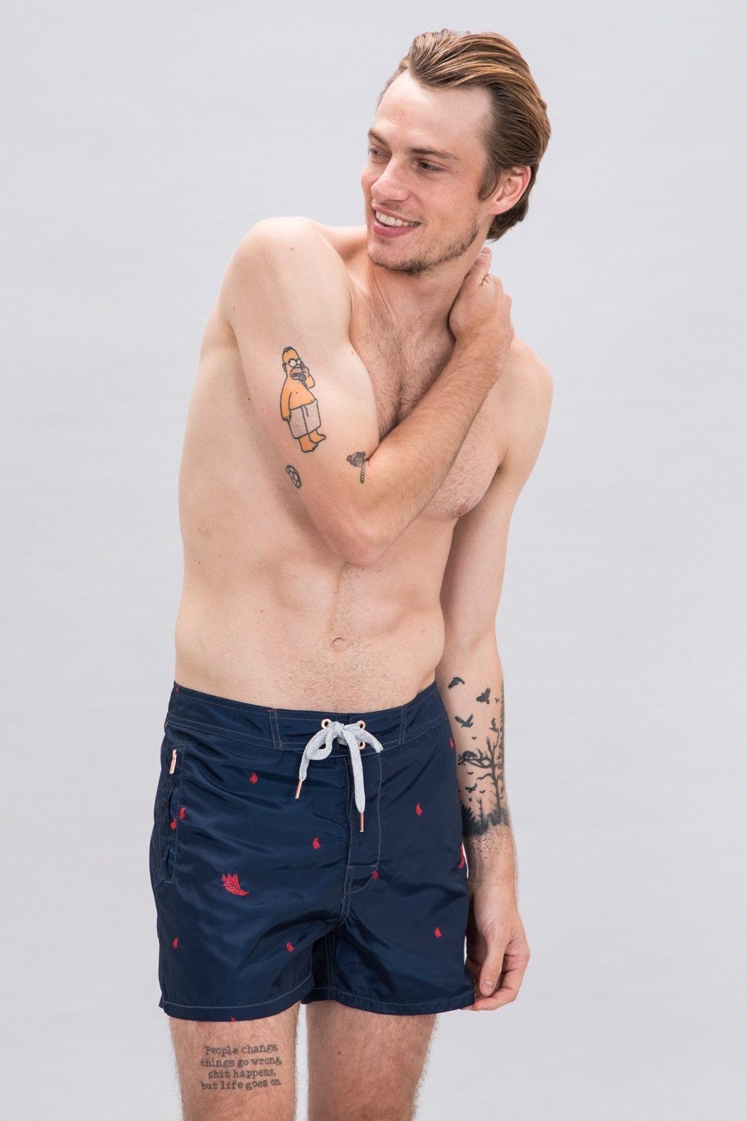 Navy Embroidered Gents Swim Trunks - Polonio