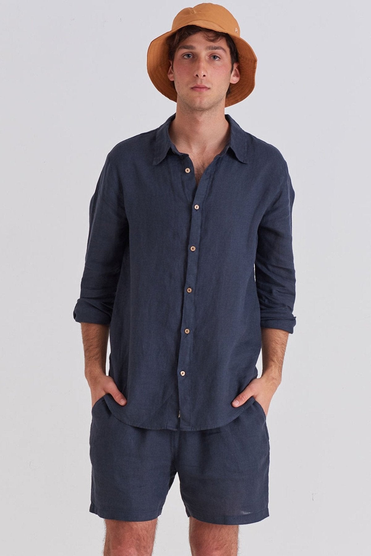 Navy Linen Shirt - Polonio