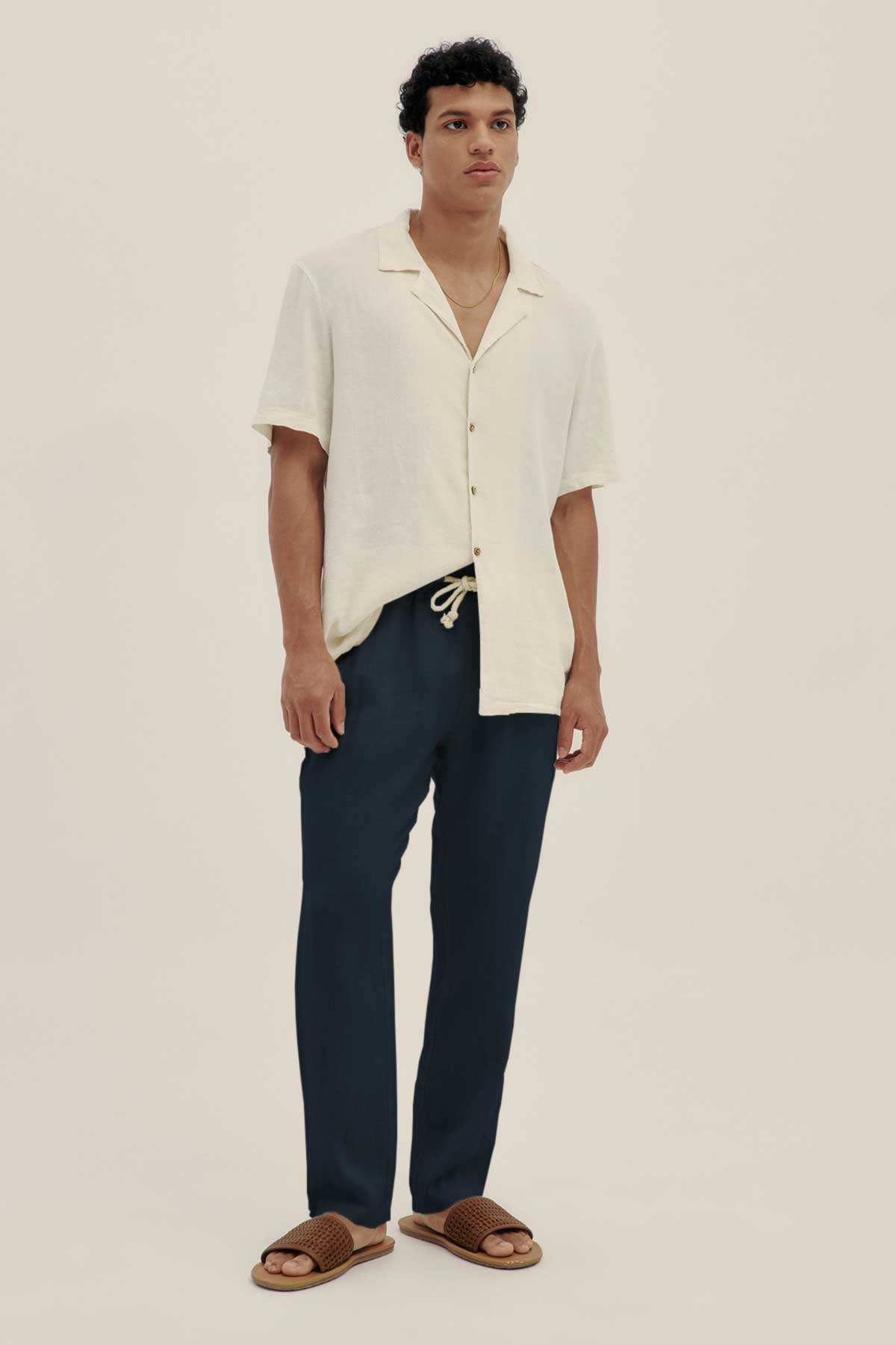 Navy Premium Linen Pants - Polonio