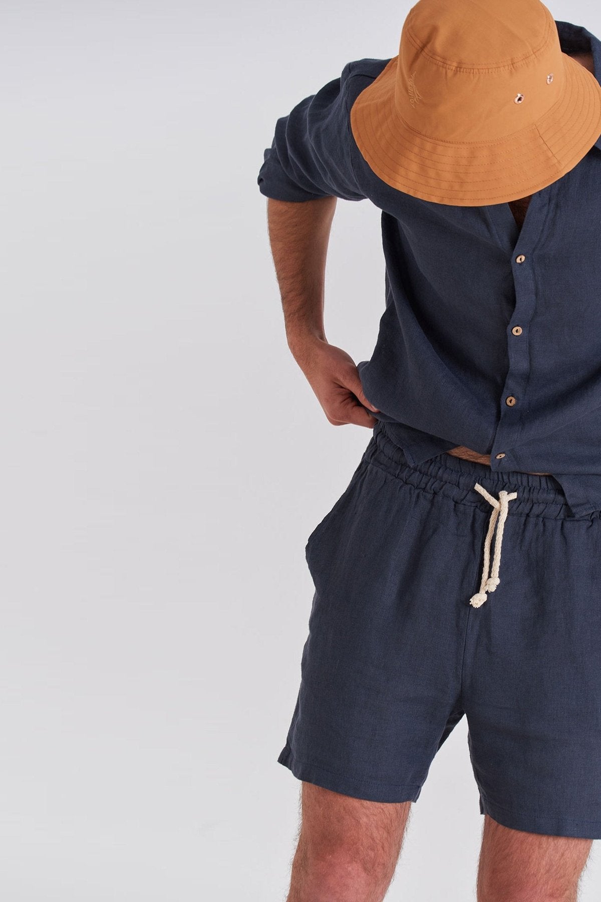 Navy Tailored Linen Shorts - Polonio