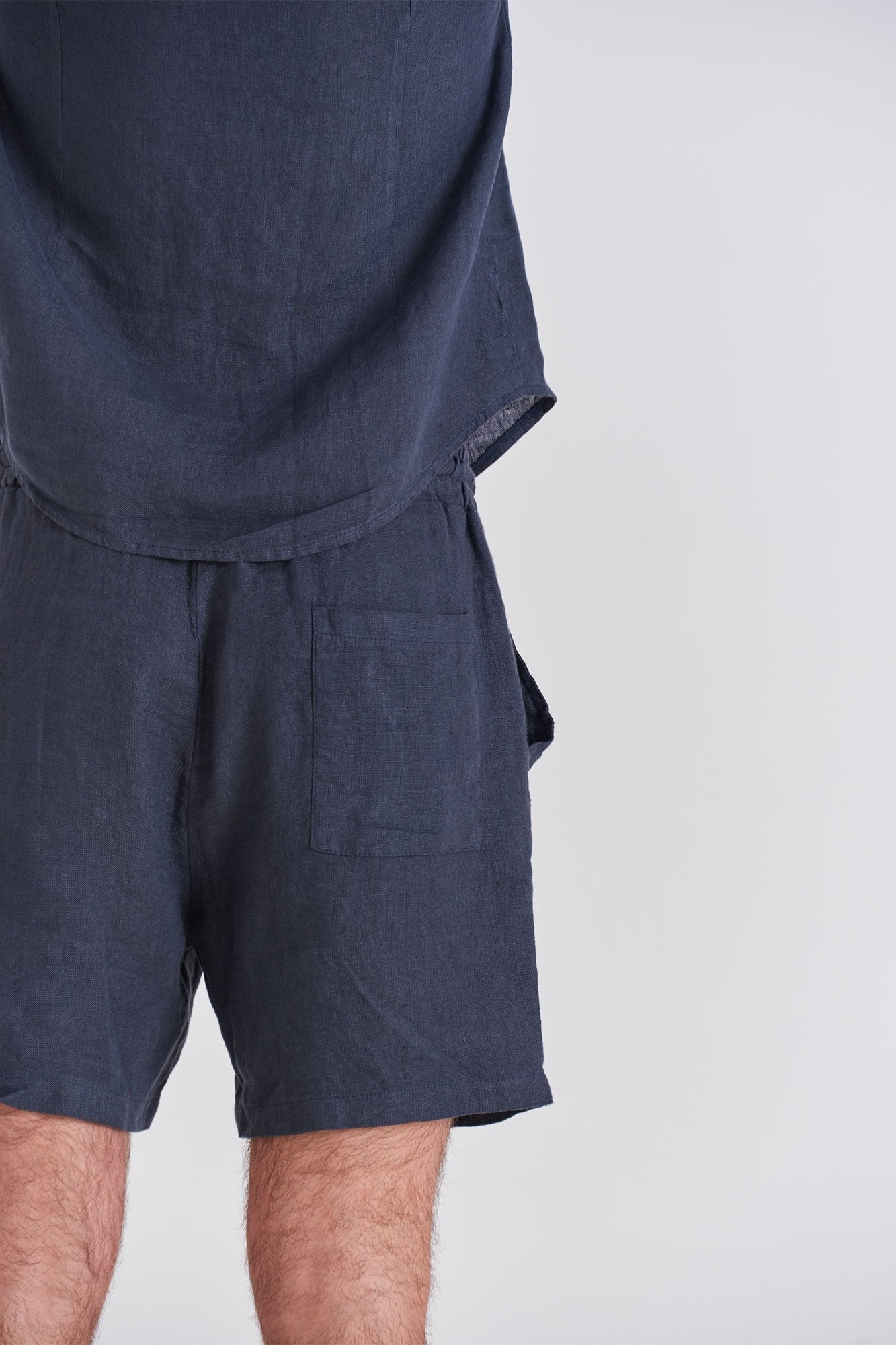 Navy Tailored Linen Shorts - Polonio