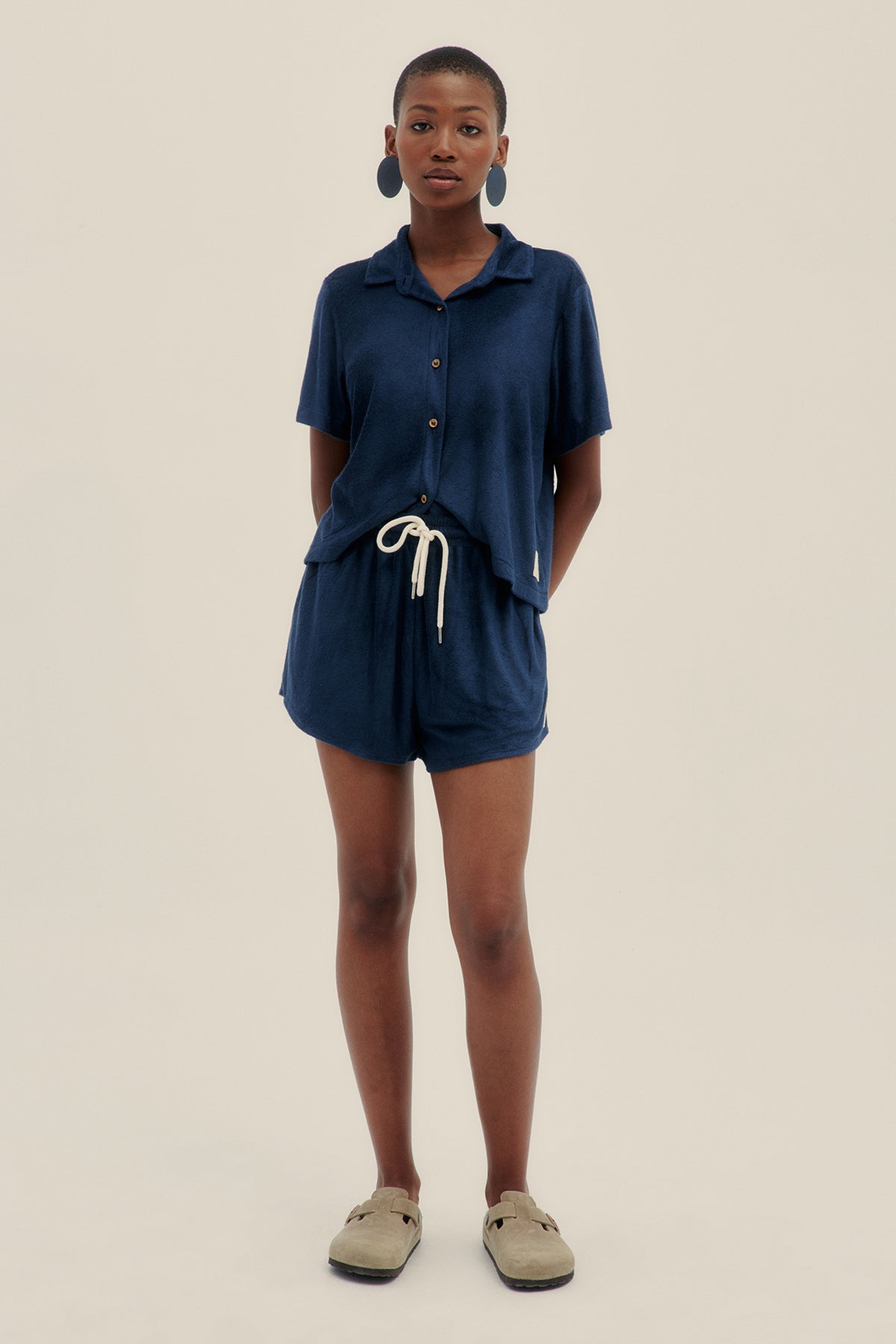 Navy Terry Short Sleeve Shirt - Polonio