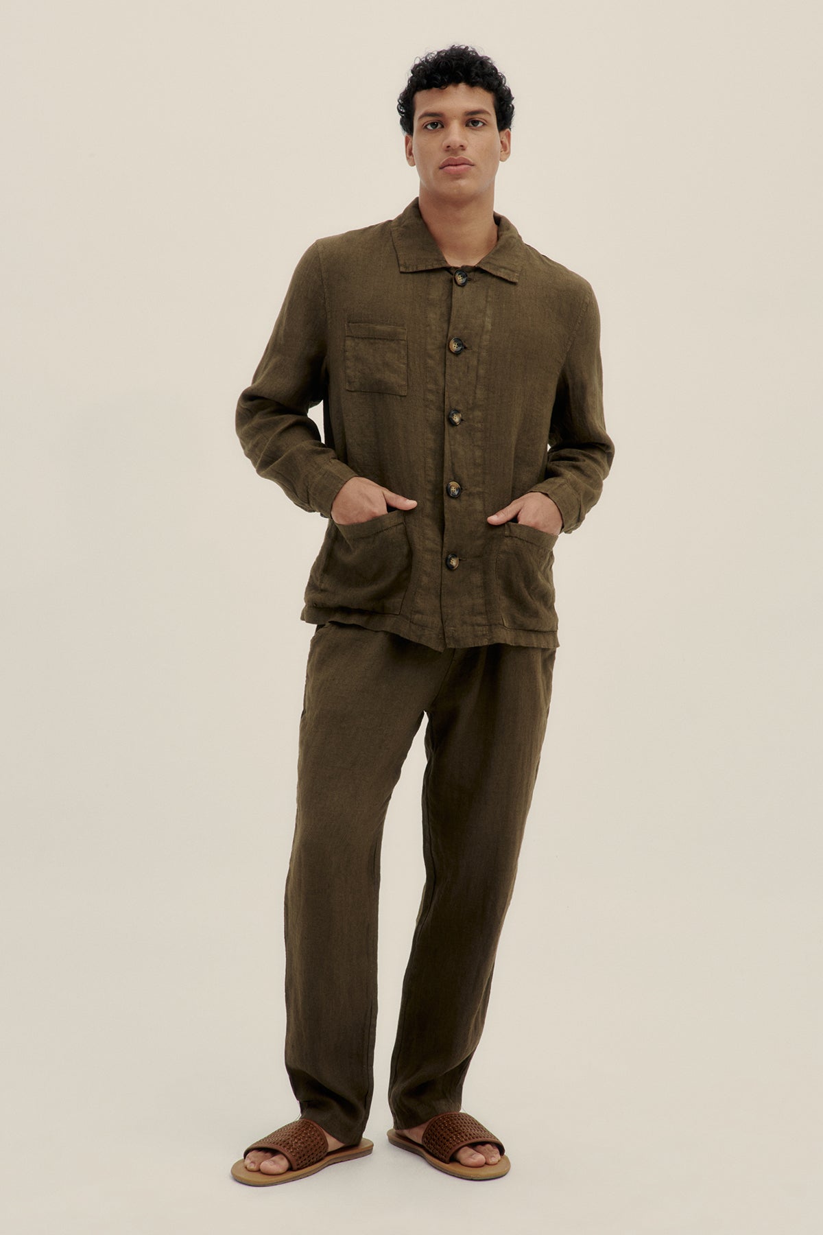 Oil Green Premium Linen Pants - Polonio