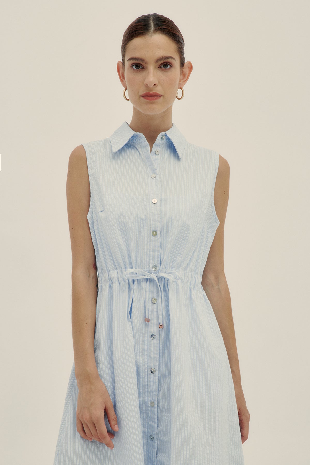 Sky Blue Cotton Poplin Angie Dress - Polonio