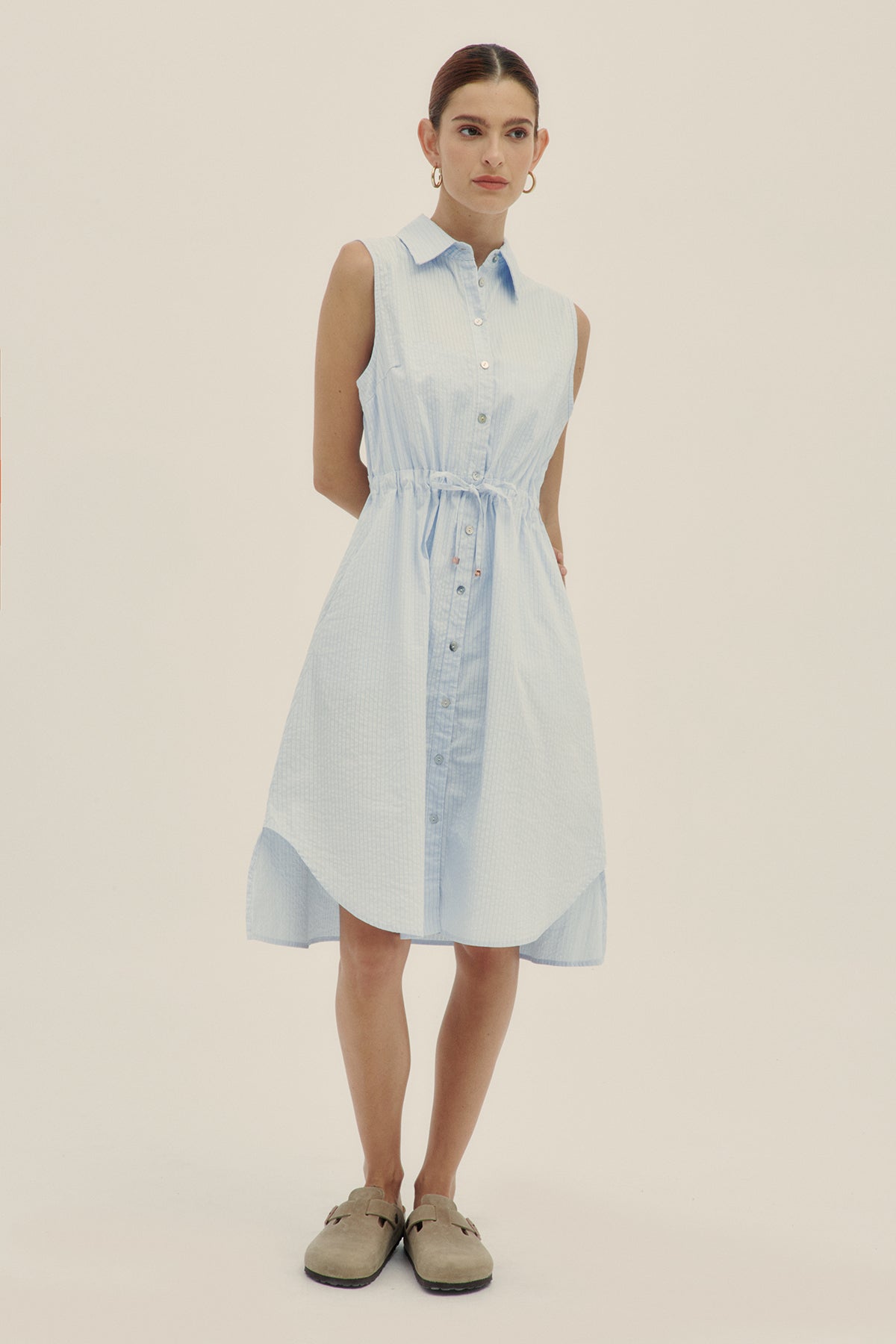 Sky Blue Cotton Poplin Angie Dress - Polonio