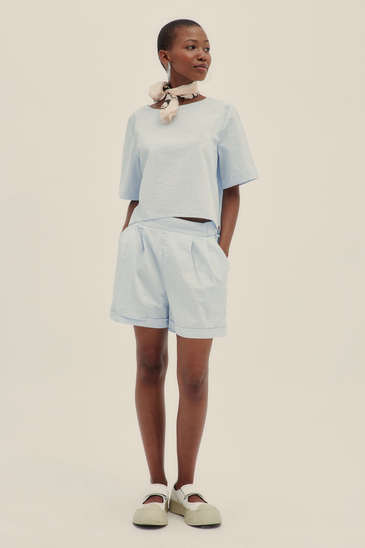 Sky Blue Cotton Poplin Lu Shorts - Polonio